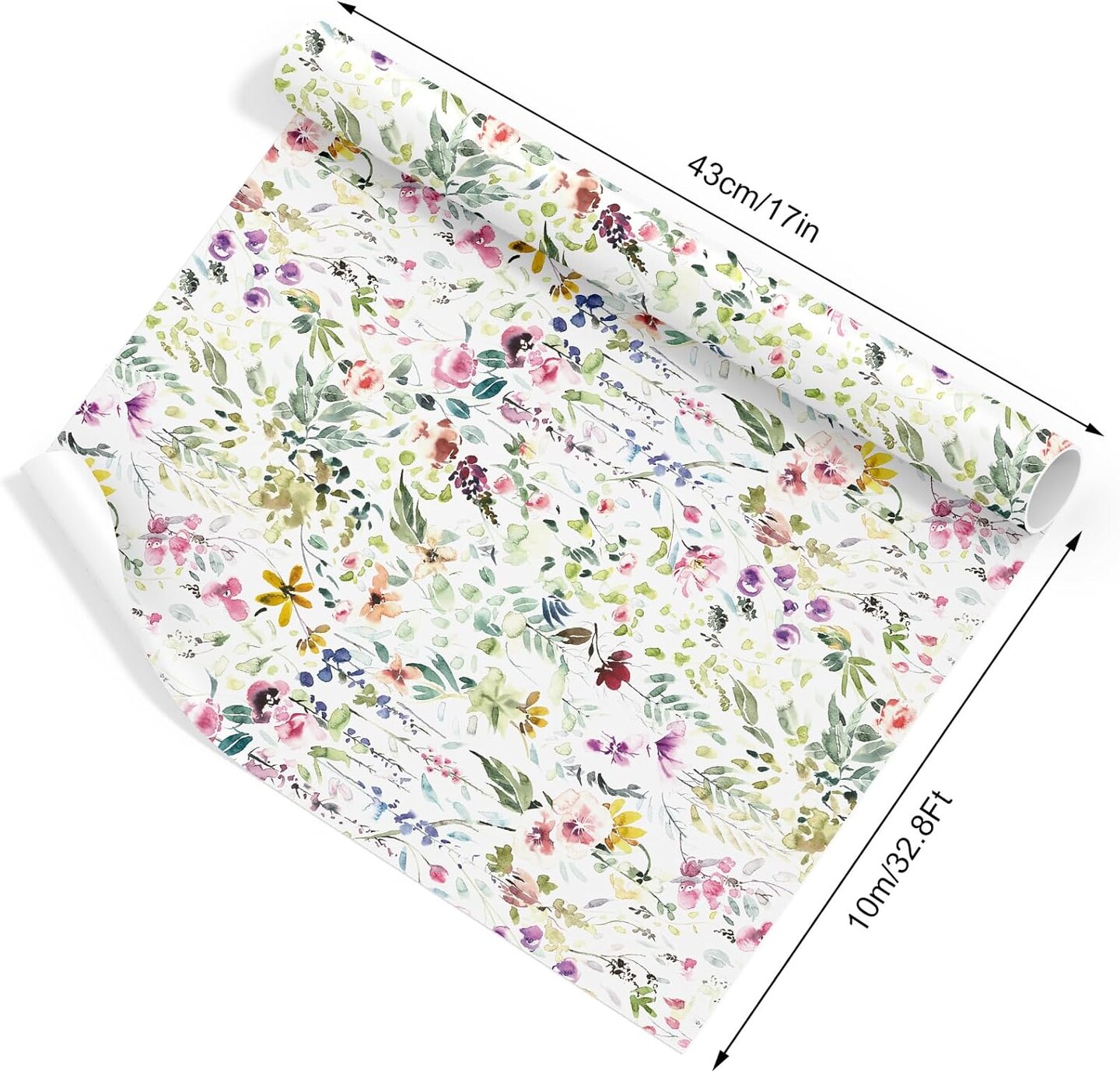 Wildflower Wrapping Paper Mini Roll – 17"x32.8ft Watercolor Floral Gift Wrap for Wedding, Bridal & Baby Shower