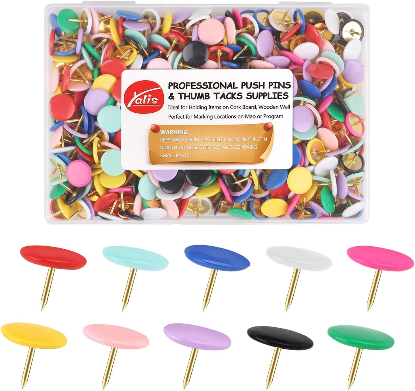 400-Count Colorful Plastic Thumbtacks – Decorative Push Pins for Corkboards.