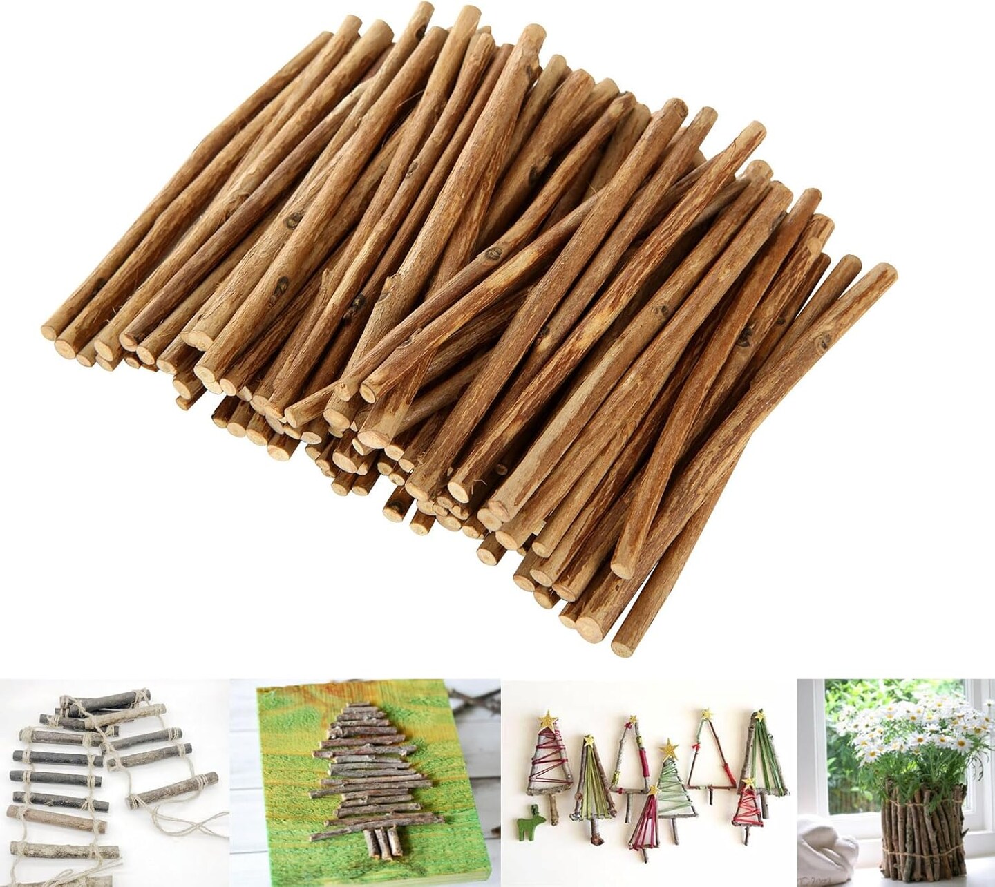 300Pcs Wood Log Sticks, 4 Inch Natural Twigs for Crafts, Wood Craft Sticks, Small Wood Sticks Crafting Twigs for DIY Crafts, Photo Props, Home Decorative (0.1-0.2 &#x26; 0.2-0.3 Inch in Diameter)