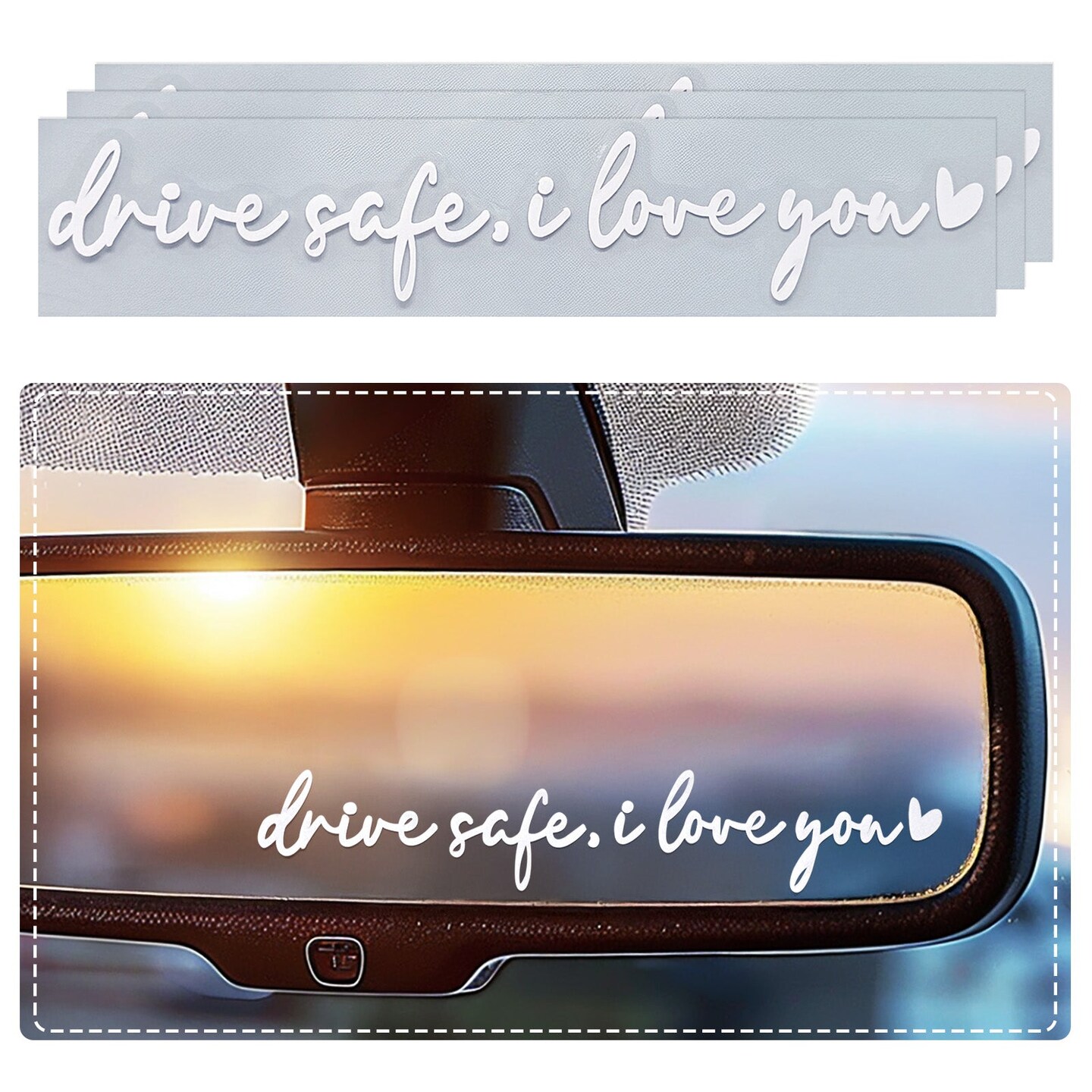 Wrapables Drive Safe, I Love You Car Rearview Mirror Window Decal Sticker (Set of 3)