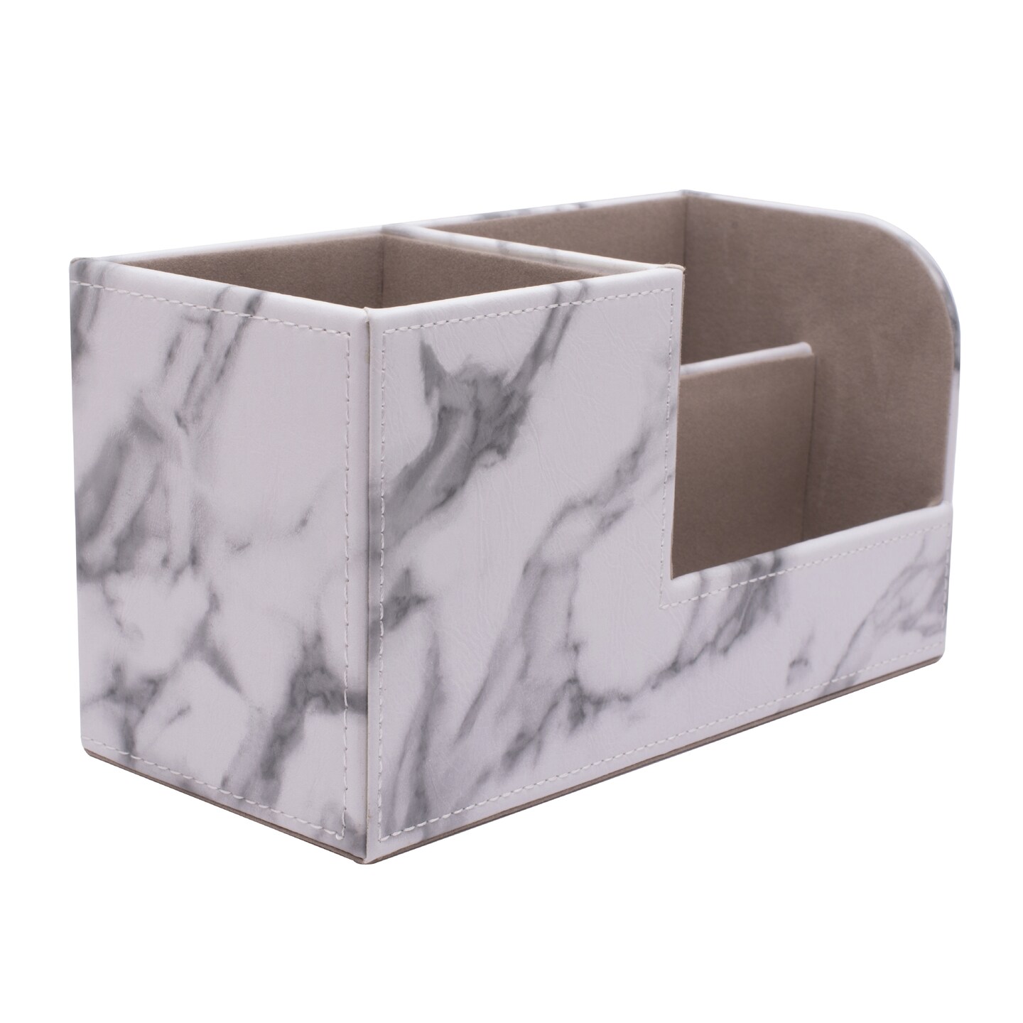 White Marble Faux Leather Desk Organizer, Pen Holder for Office Desktop Organization and Storage, 7.95 x 3.62 x 4.33 in