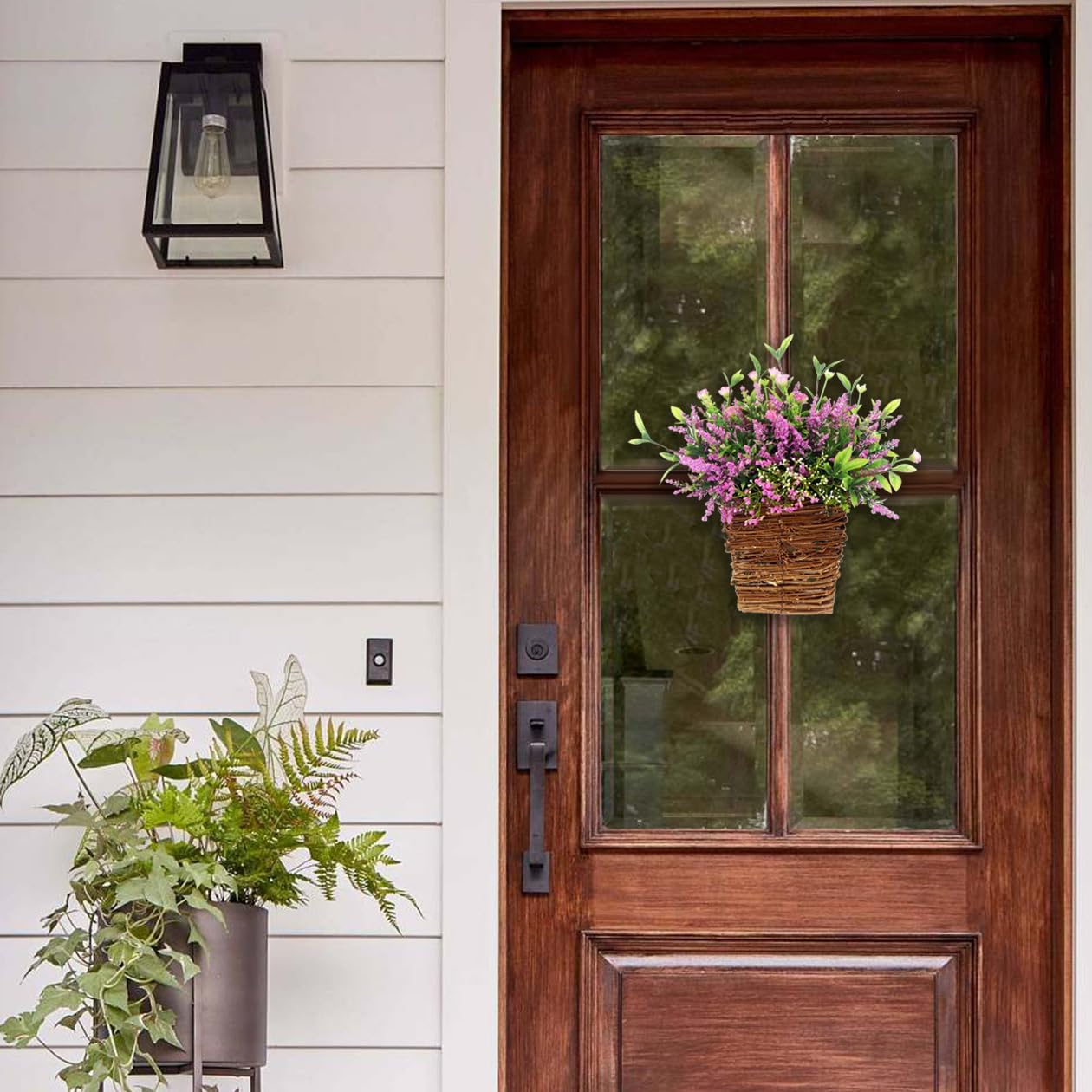 Summer Floral Wildflowers Door Hanging Basket Front Door Wreath Porch Farmhouse Artificial Flowers Home Decor, Hanging Ornament (M)