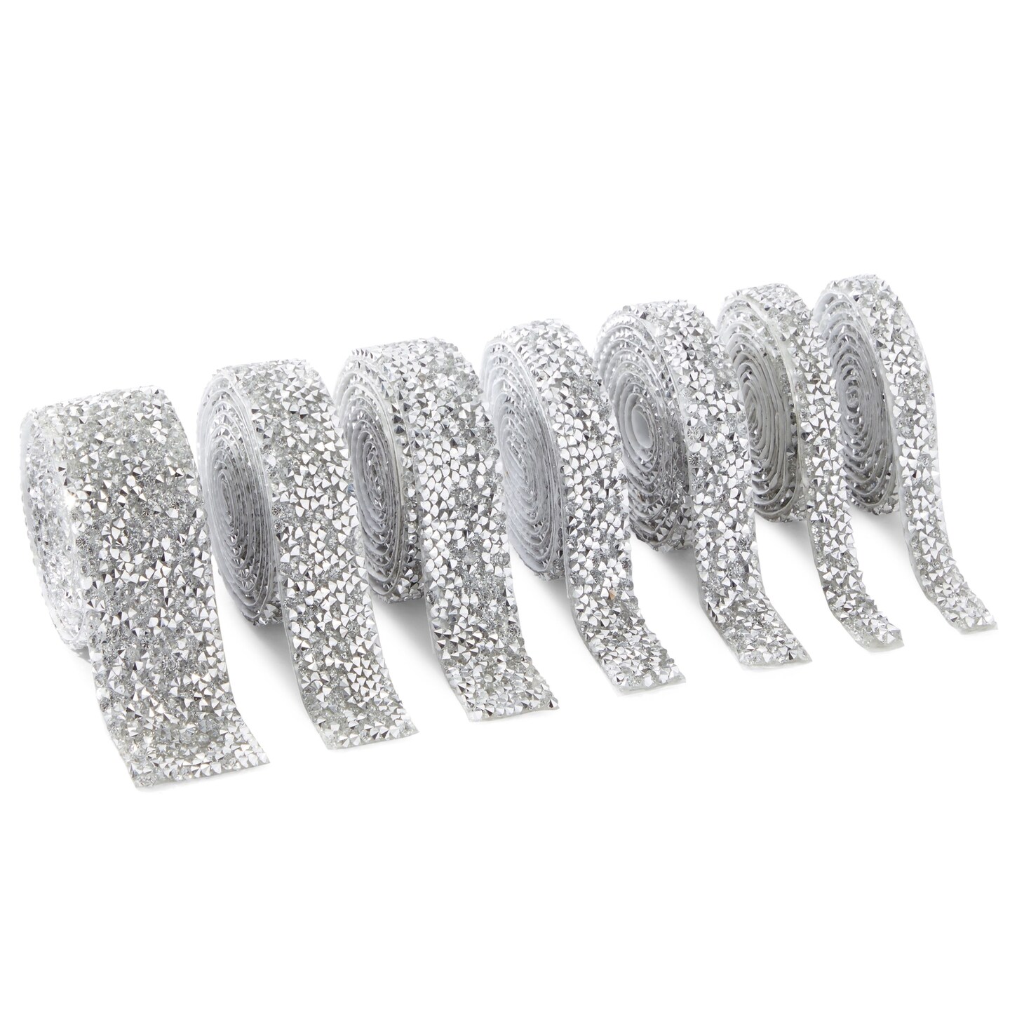 7 Rolls Crystal Rhinestone Adhesive Strips for Crafts, Decor, Gifts (4 Sizes, Silver)