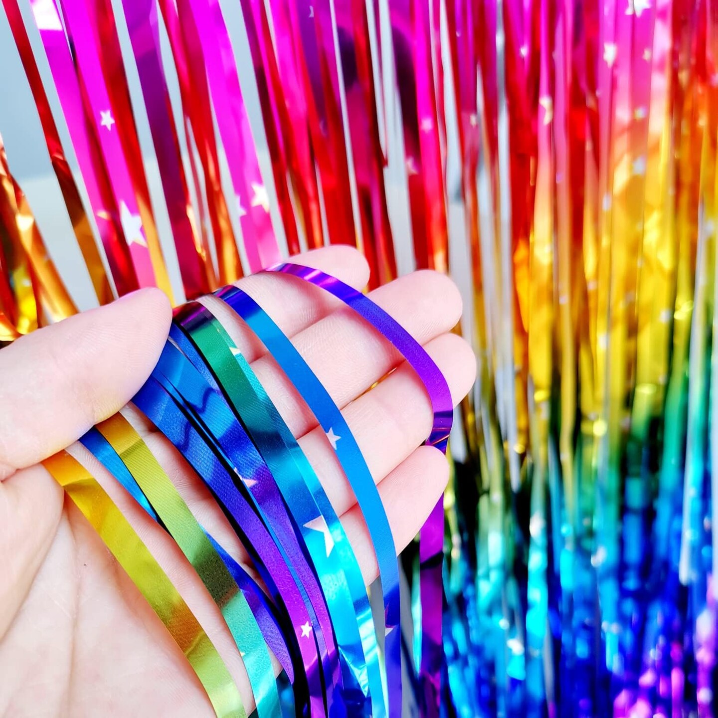 2-Pack Rainbow Gradient Metallic Foil Fringe Curtains Party Backdrop Decorations