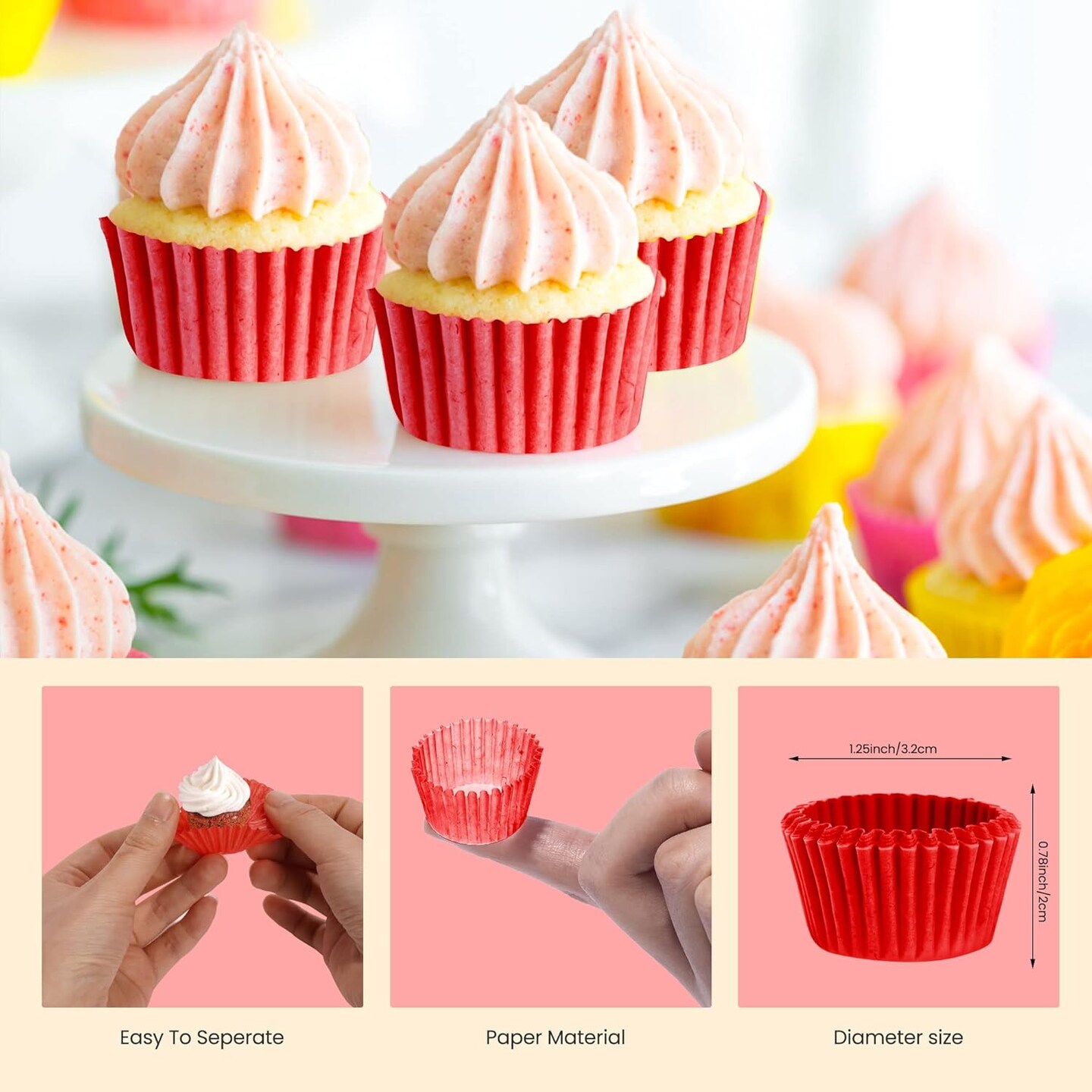 Mini Cupcake Liners 1 Inch Paper Cupcake Wrappers Baking Cups Small Muffin Liners 1000 Pieces Dessert Wrappers for Christmas Festival, Wine Red