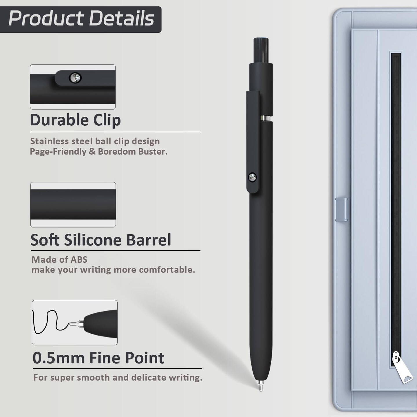 Gel Pens,6 Pcs 0.5mm Fine Point Black Ink Pens With Smooth Writing,Quick Dry Pens For Journaling,Nurse Aesthetic Pen,Office School Supplies for Men Women Student(Black Gray White)