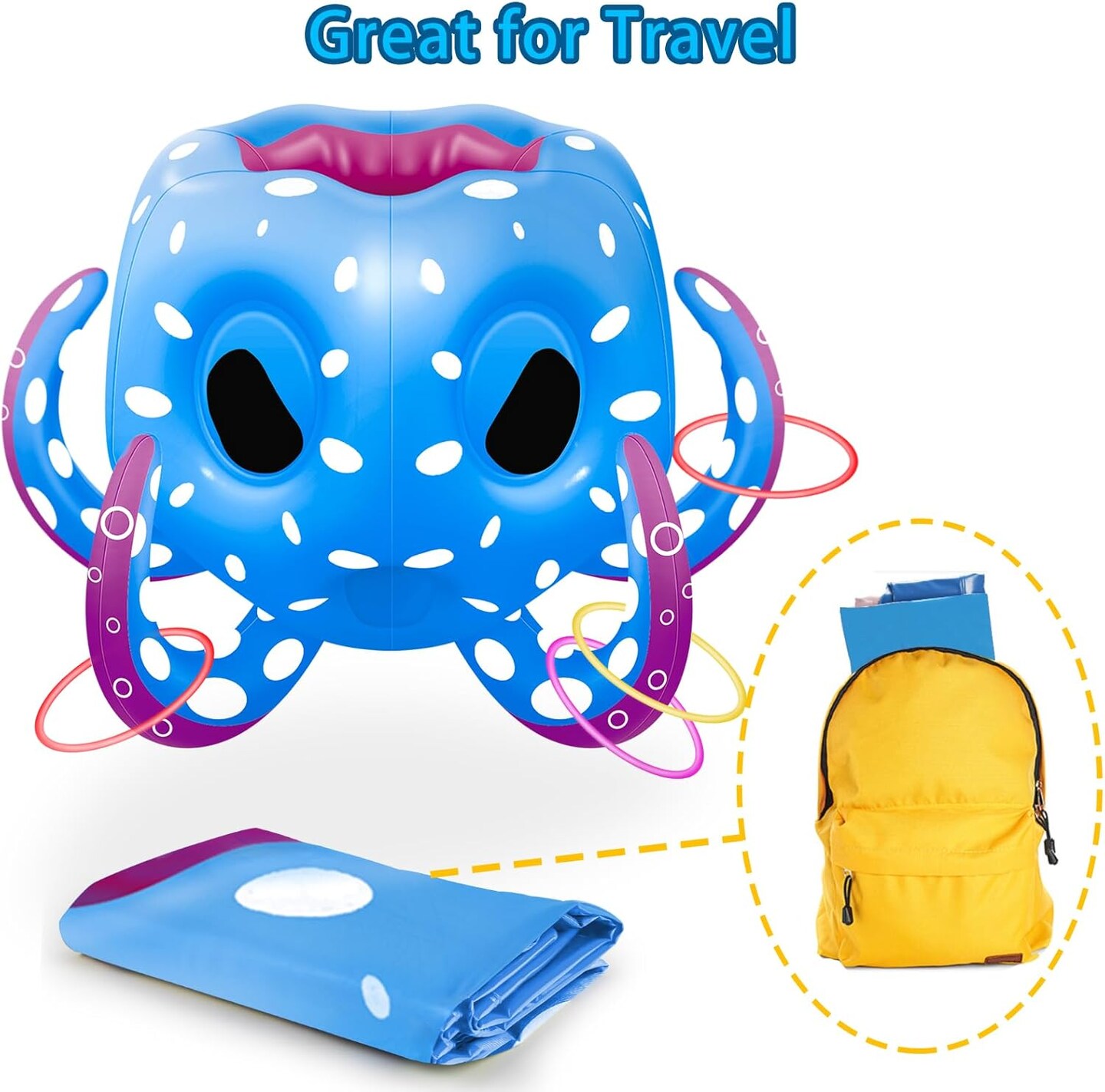 Summer Pool Toys Octopus Set with Basketball Hoop, Water Toys-Ring Toss Game, Pool Inflatable Float for Kids Boys, Girls, Adults, Indoor Outdoor Summer Beach Pool Party Gifts