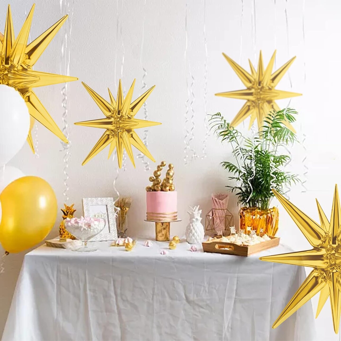 6Pack Star Foil Balloons Gold Explosion 14 Point Cone Balloons Magic Starburst Balloons Large for Wedding Anniversary Backdrop Birthday Party Decorations(27&#x26;22 inch)