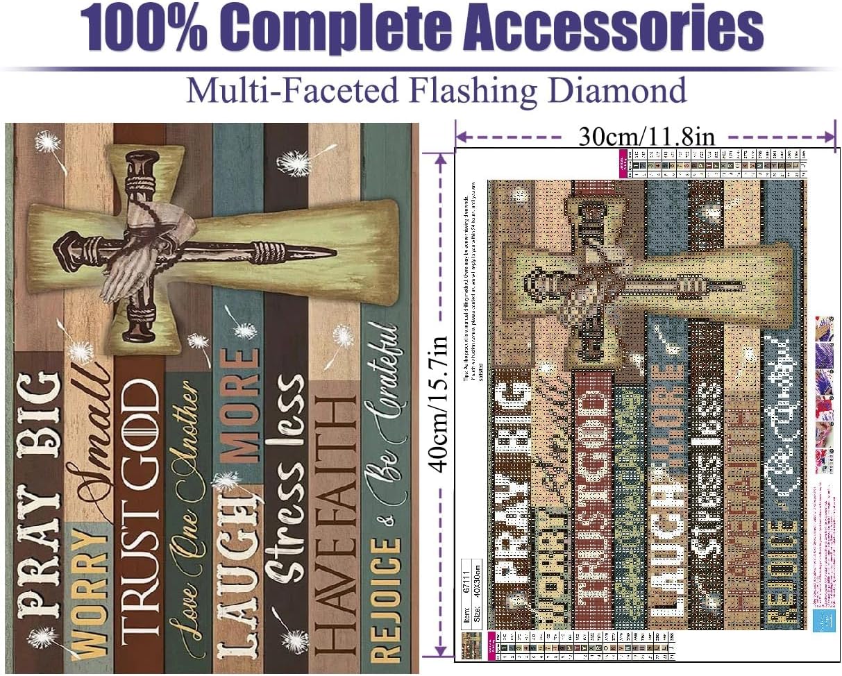 Inspirational Diamond Painting Kits for Adults Beginners,Christ Cross Diamond Art Kit,DIY Full Round Drill Religious Gem Art Kits,Home Wall Decor 16x12 Inch