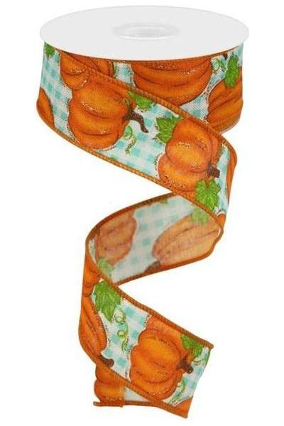1.5&#x22; Pumpkin Patch Ribbon: Turquoise Check (10 Yards)
