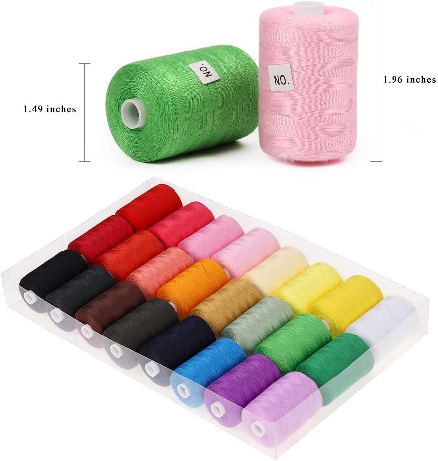 Sewing Thread Assortment Cotton Spools Thread Set for Hand &#x26; Machine Sewing, Quilting, Embroidery - 24 Colors 1000 Yards Each
