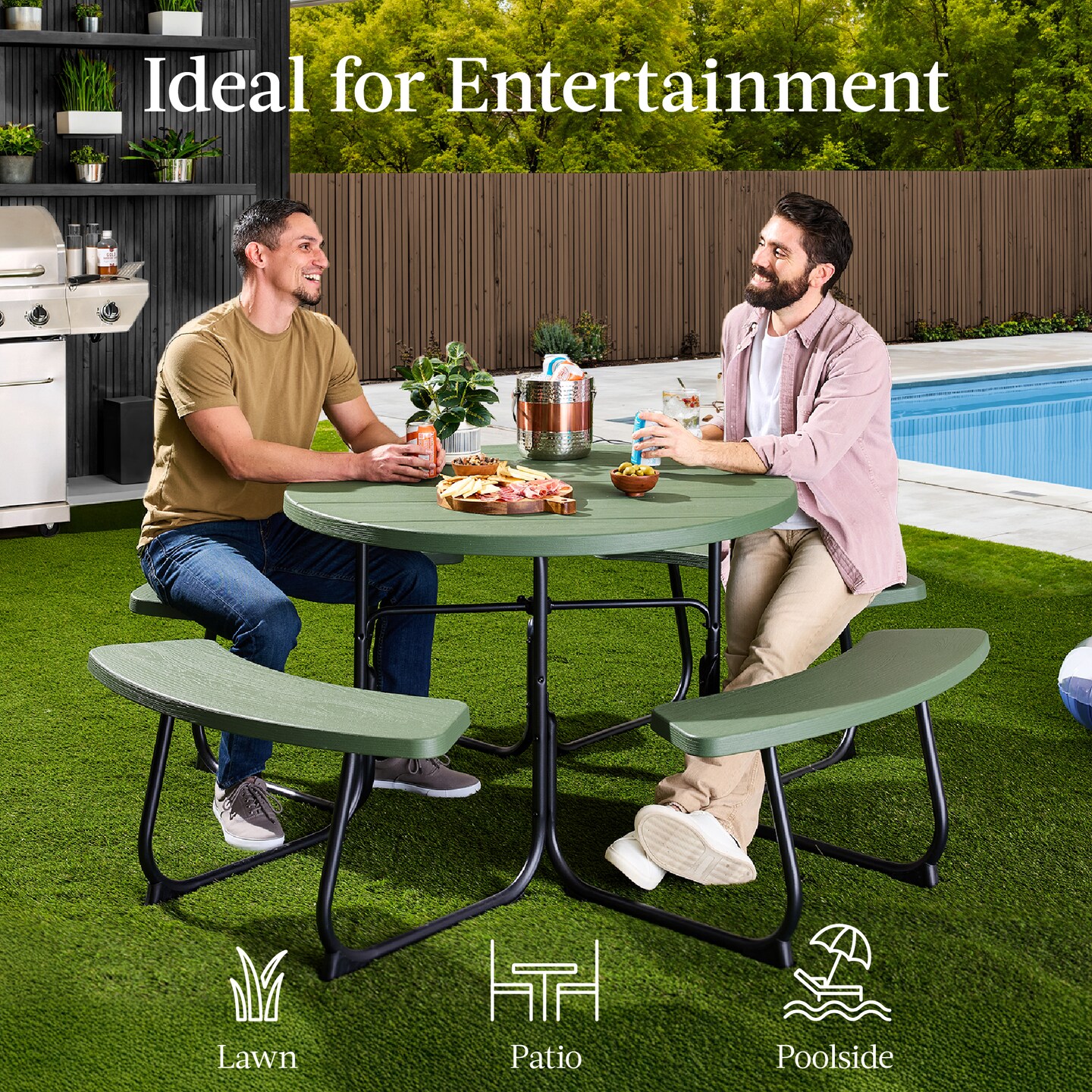 Best Choice Products 8-Person Circular Outdoor Picnic Table w/ 4 Benches, Umbrella Hole, 2000lb Capacity