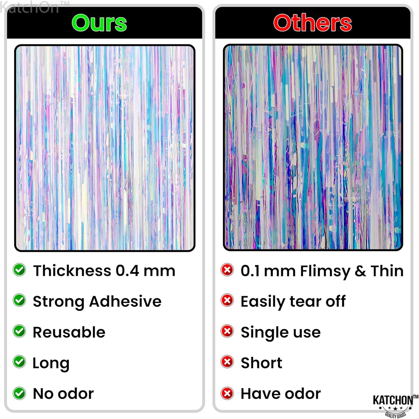 Neon Iridescent Streamers - 2 Large, 3.2x6.5 Feet, Iridescent Party Decorations | Iridescent Fringe Decorations for Home