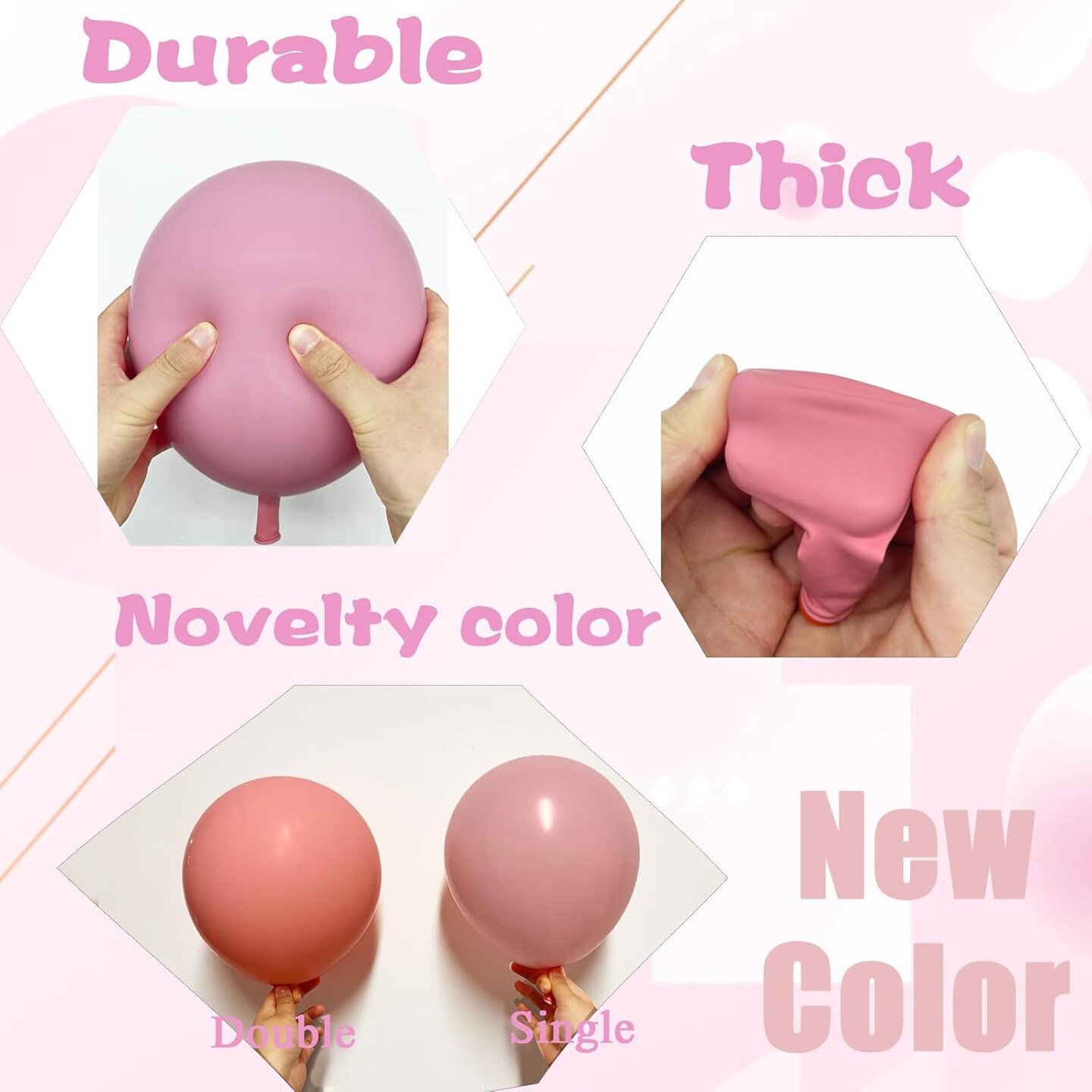 Double Stuffed Pink Balloons (18/12/10/5 Inch) for Boho Party, Baby Shower, Birthday, Weddings (Baby Pink)