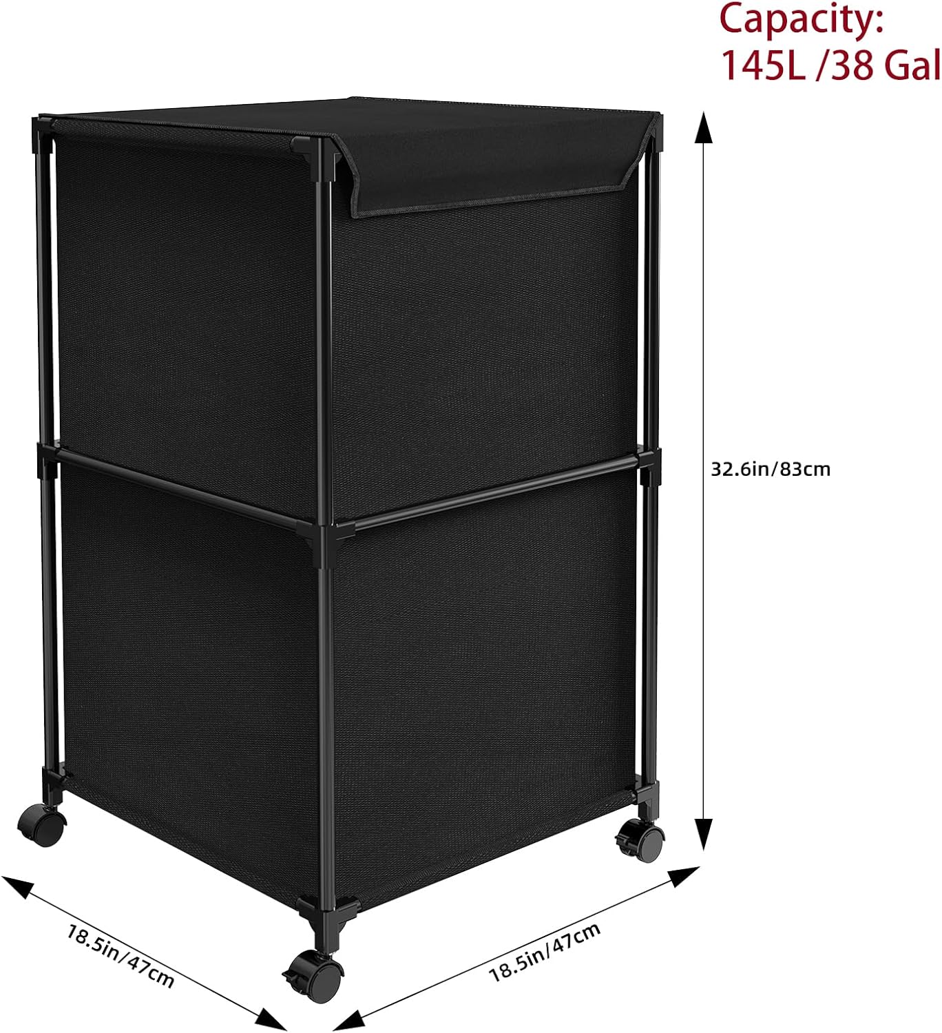 145L (38Gal) Laundry Hamper with Wheels &#x26; Lid - Rolling Clothes Basket for Apartment, Bathroom, Dorm, Camping