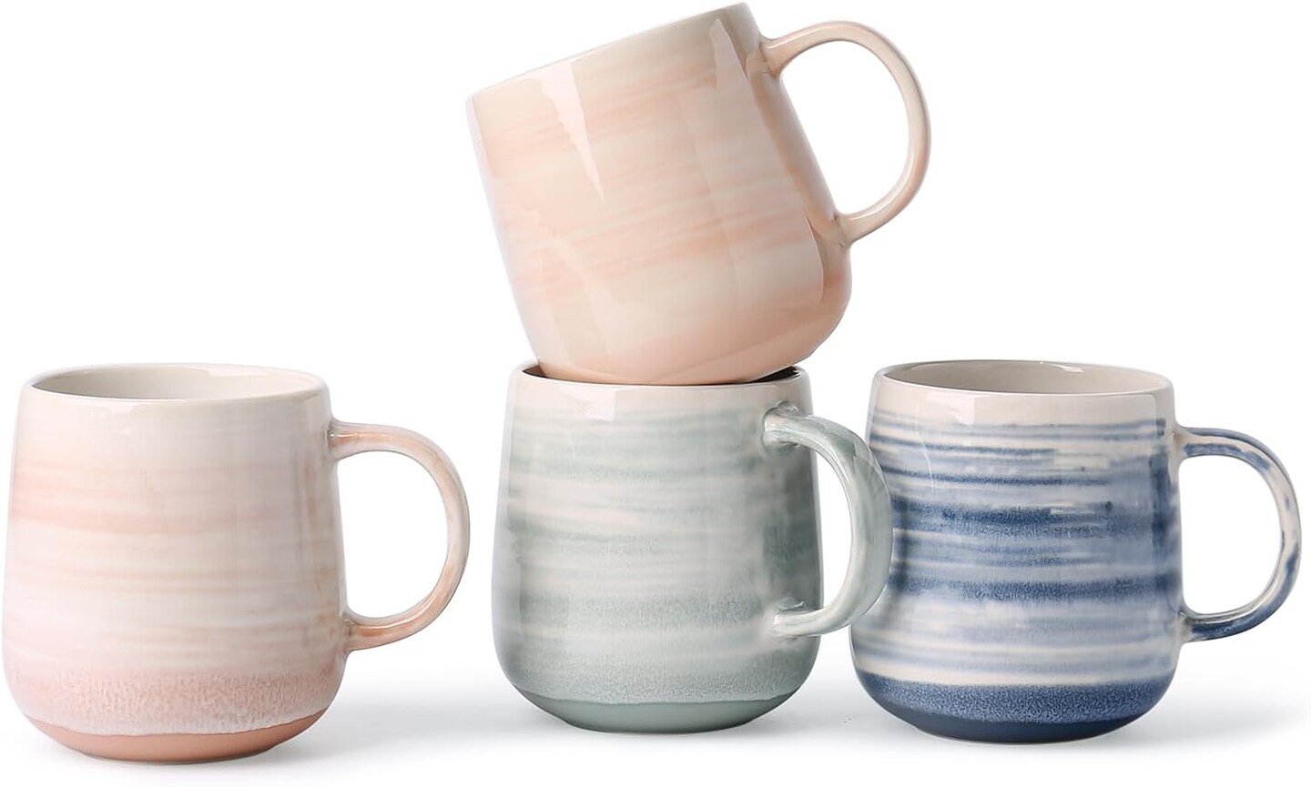 Coffee Mugs Set of 4, 12 oz Mugs Set, Ceramic Coffee Cups with Large Handles