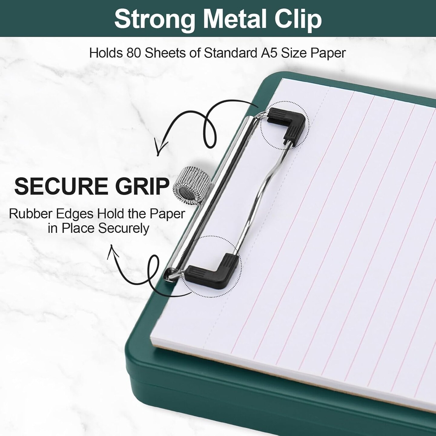 Small Clipboard with Storage, A5 Clipboards with Pen Holder, Mini Plastic Clipboard with Low Profile Clip for Classroom, School, Office Supplies (Emerald)