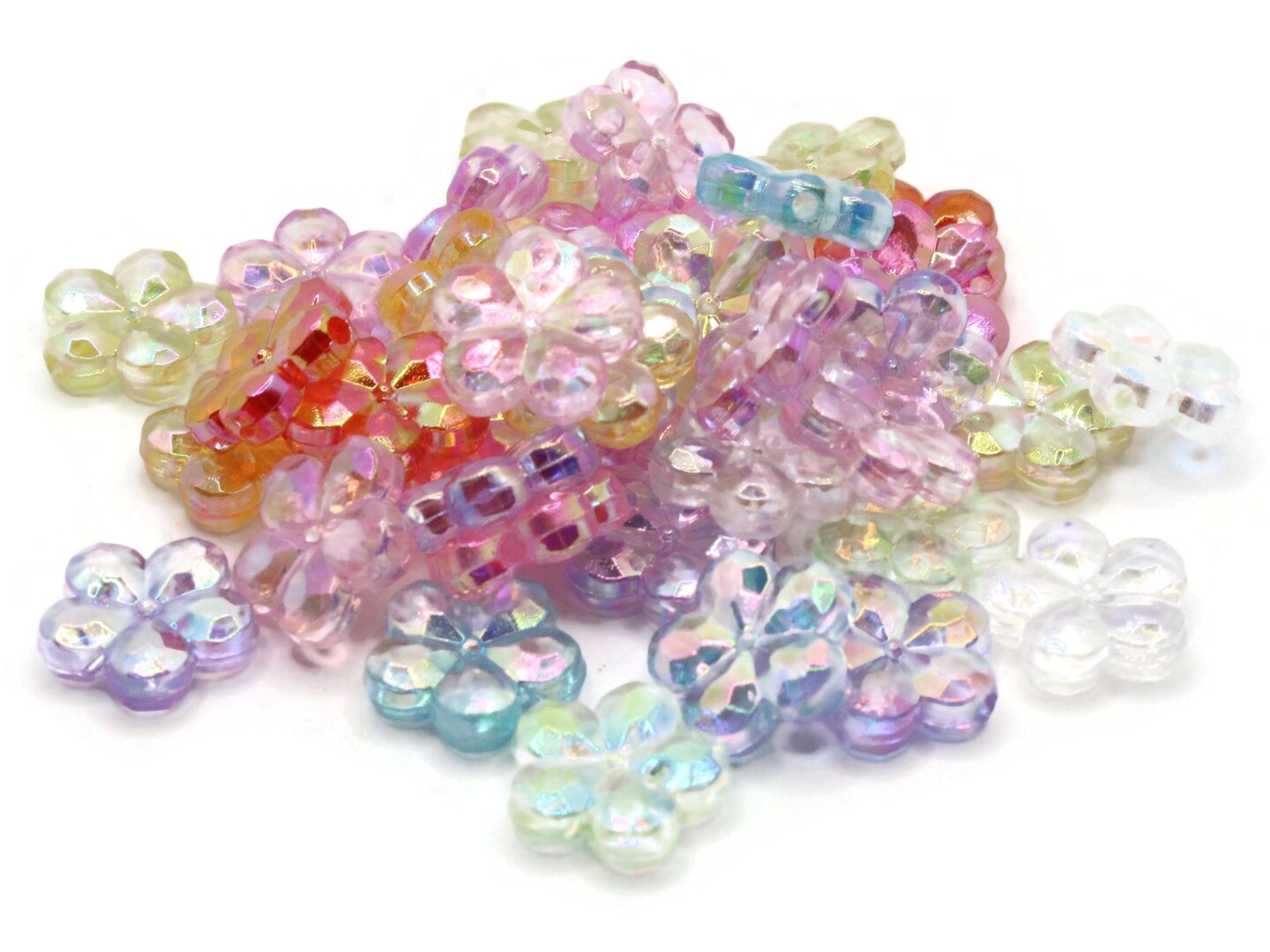 40 14mm Assorted Color Clear Flower Plastic Coin Beads