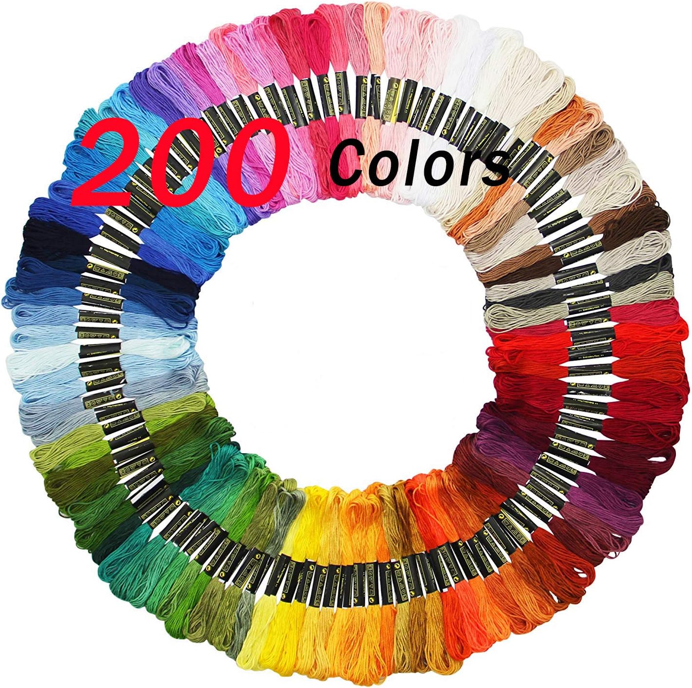 Embroidery Floss Friendship Bracelet String Cross Stitch Threads with DMC Color Numbers, 6 Strands 8.75 Yard (200 skeins)