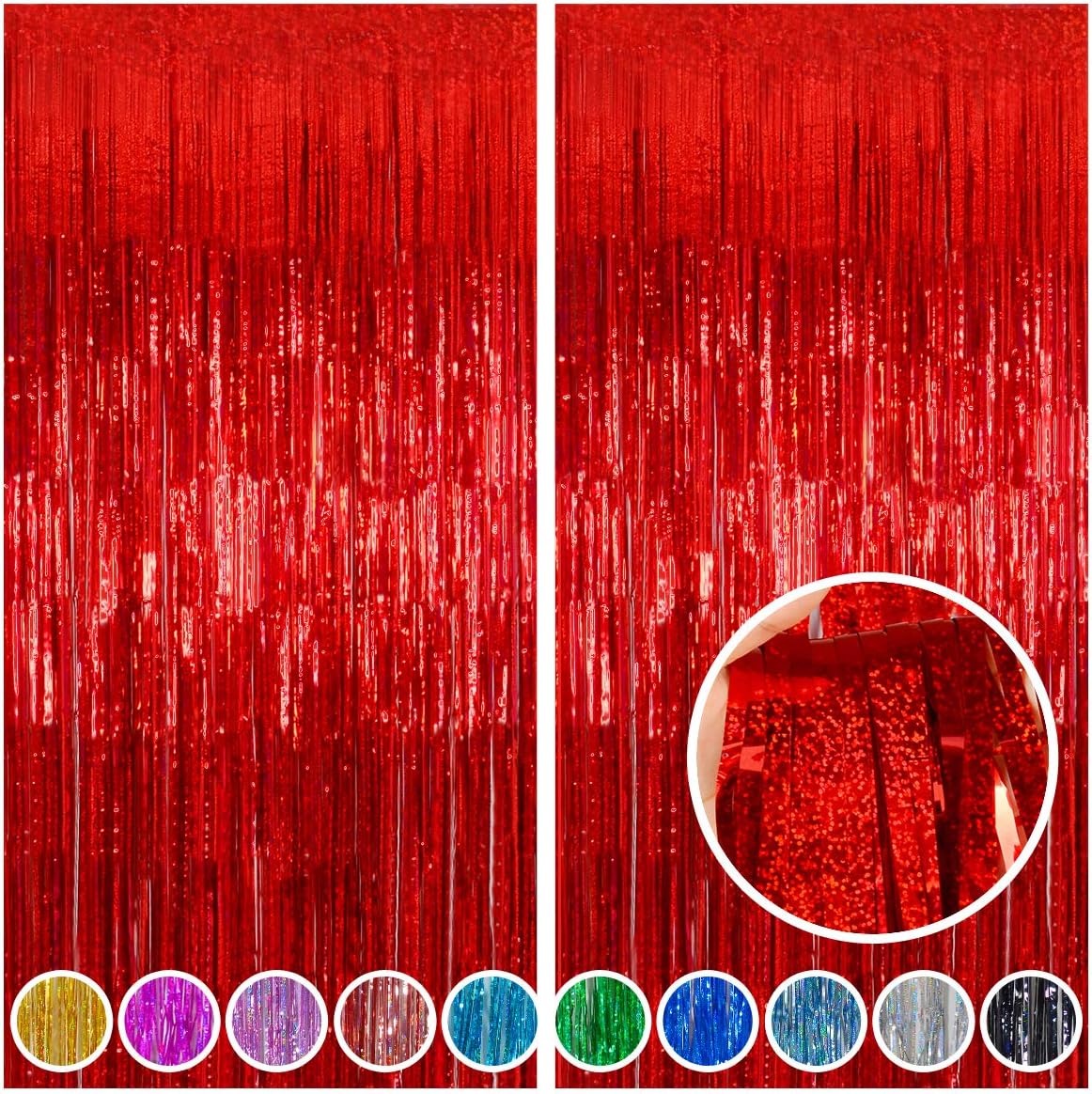 2 Pack Red Tinsel Foil Fringe Curtains Backdrop, Sparkle Tinsel Backdrop Curtains for Birthday Party Decorations