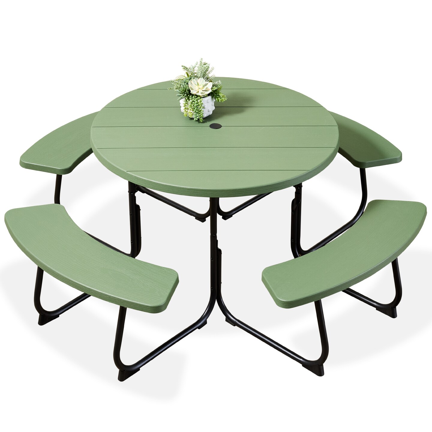 Best Choice Products 8-Person Circular Outdoor Picnic Table w/ 4 Benches, Umbrella Hole, 2000lb Capacity