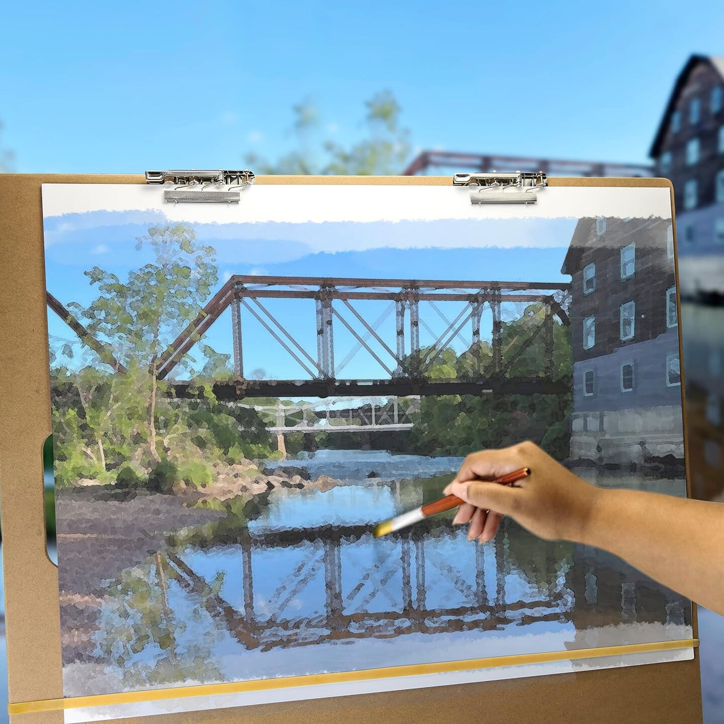 Officemate 23" x 26" Artist Sketch Board with Handle for Drafting Art - Portable Wooden Clipboard for Class, Studio or Field Use