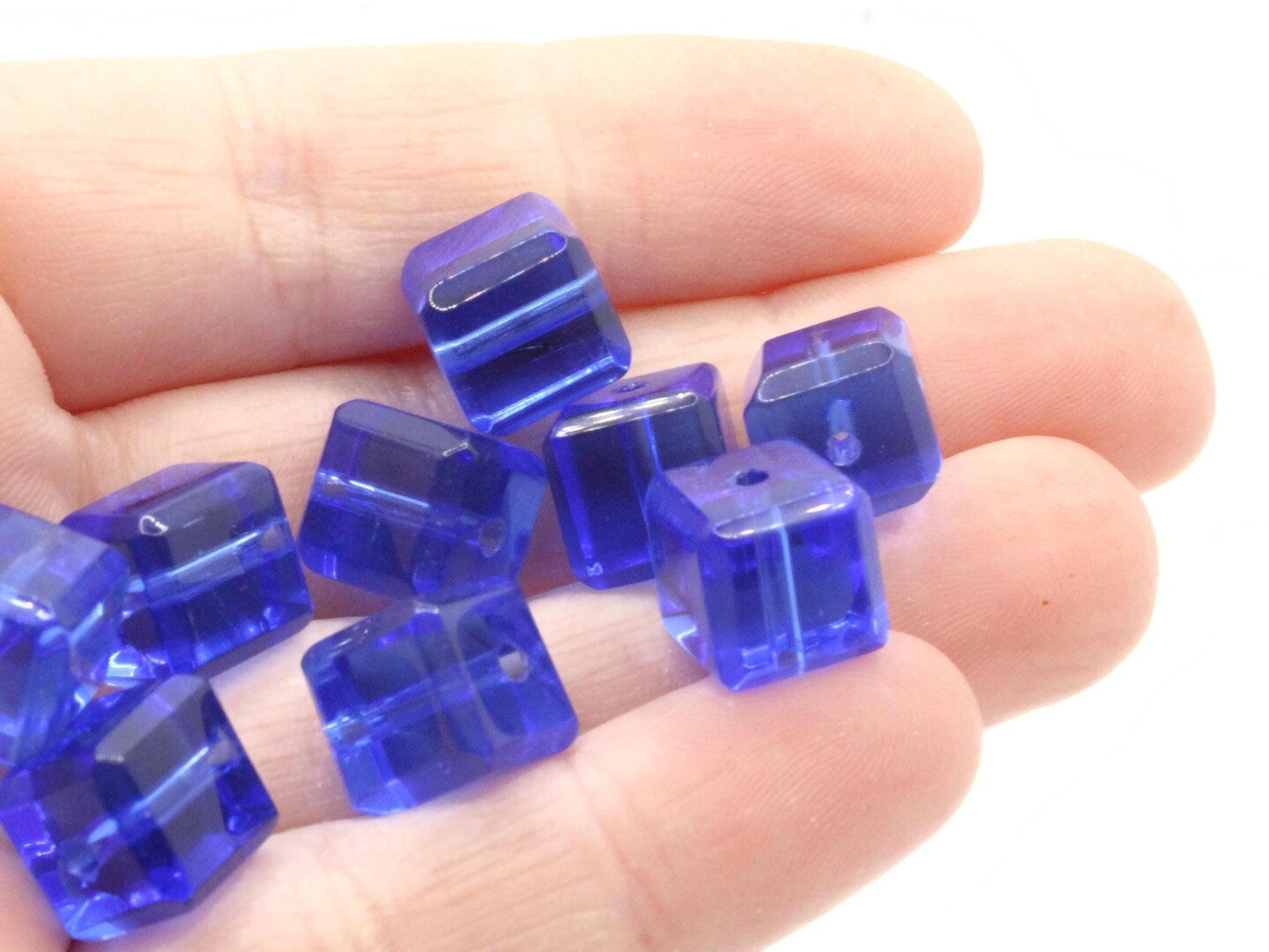 20 10mm Royal Blue Glass Cube Beads
