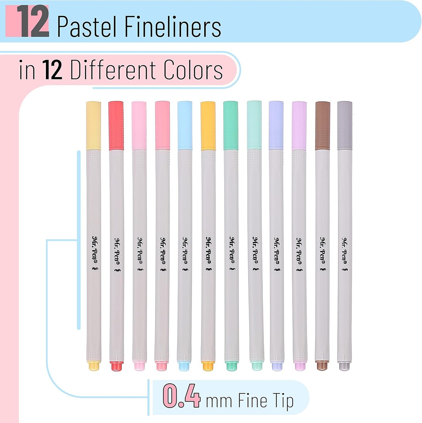 Fineliner Pastel Pens, 12 Pack, Pastel Colors, No Bleed Fine Point Pen, No Smudge Fine Tip Markers, Bible / Journal Pens, Drawing / Note Taking Pen