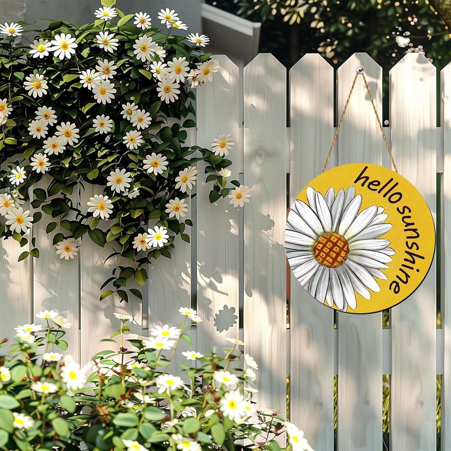 Summer Decor Daisy Front Door Decor Hello Sunshine Wreaths for Front Door Wreath Rustic Wooden Sign Hanger