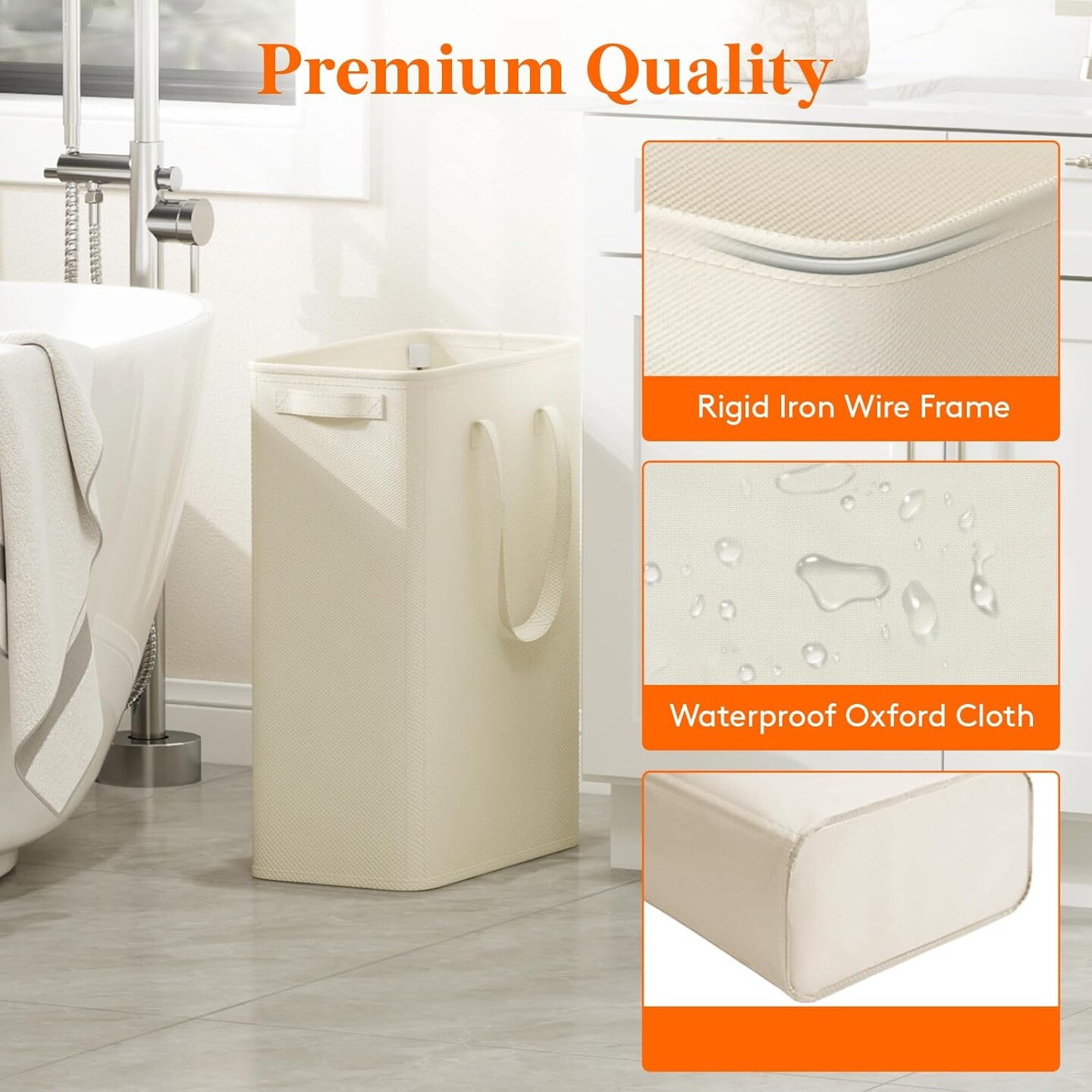 Slim Laundry Hamper, Narrow Laundry Basket with Handles, Collapsible Thin Dirty Clothes Hampers for Laundry, Foldable Laundry Bin