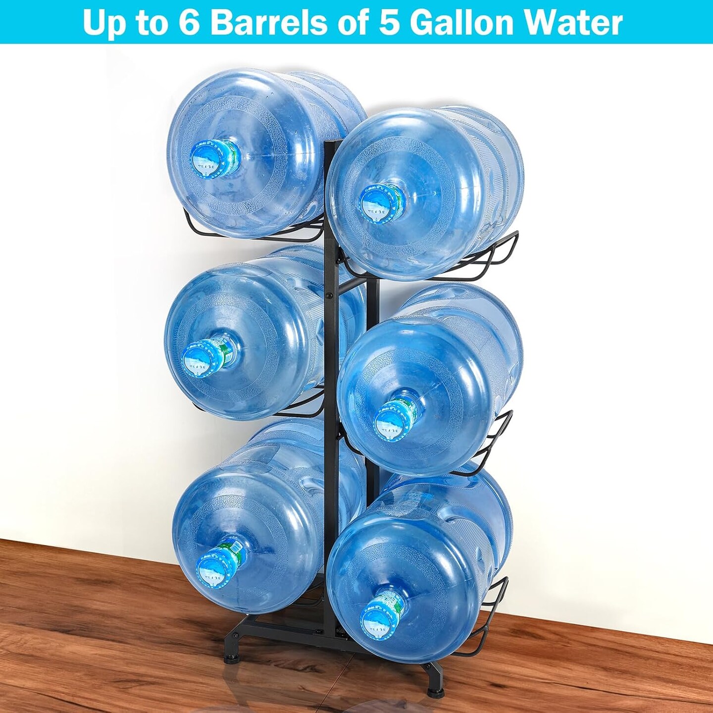 3-Tier Heavy-Duty 5-Gallon Water Jug Holder with Wheels - Foldable Storage Rack Organizer for Office, Home Kitchen, Garage, Black