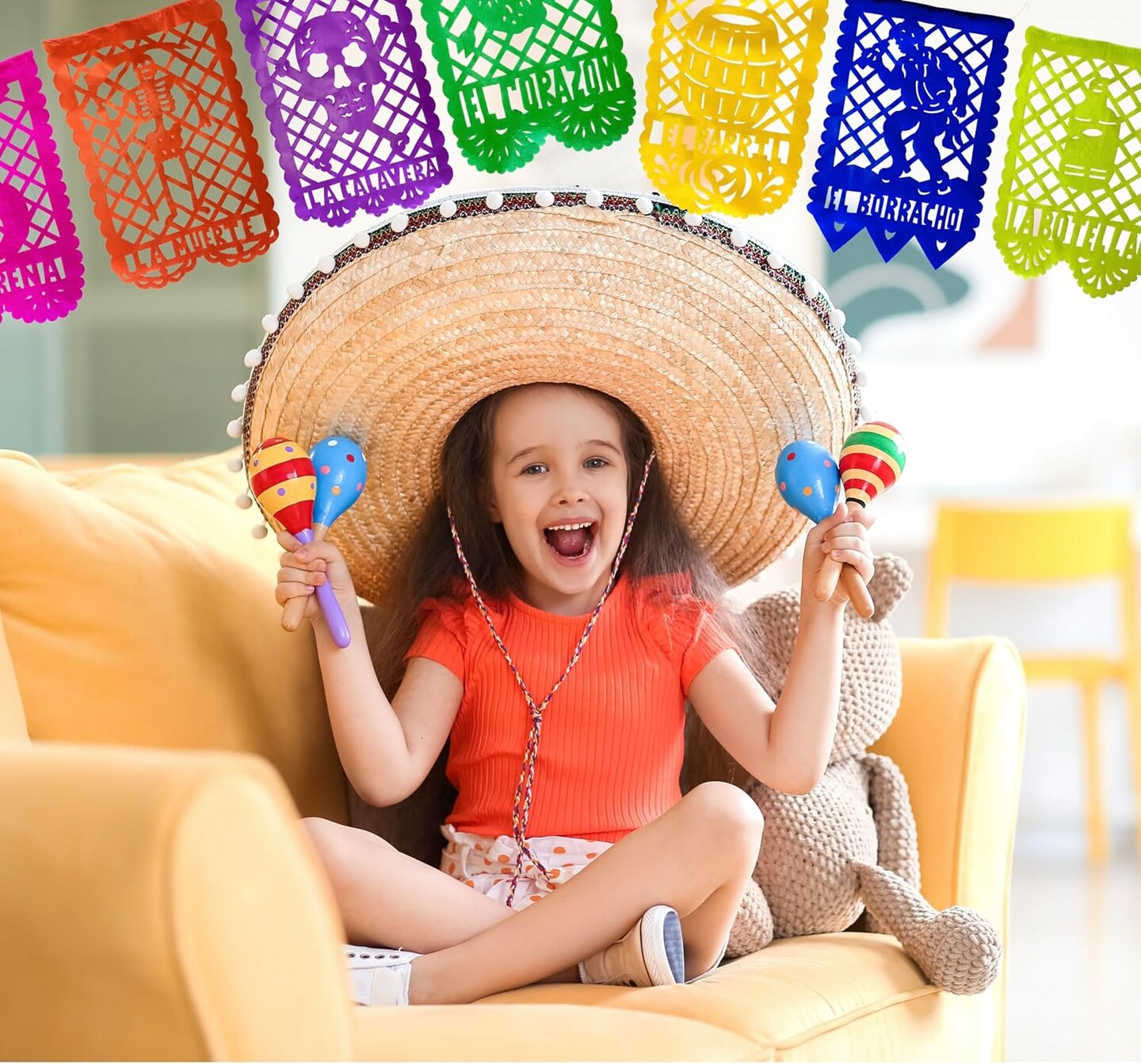 Mexican Party Banner Set (50-ft, PAPER) - Papel Picado with Mexican Bingo Card Designs - Party Decorations for Cinco de Mayo, Birthday Party Decor (4 strands x 12.5ft) - TexMex Fun Stuff