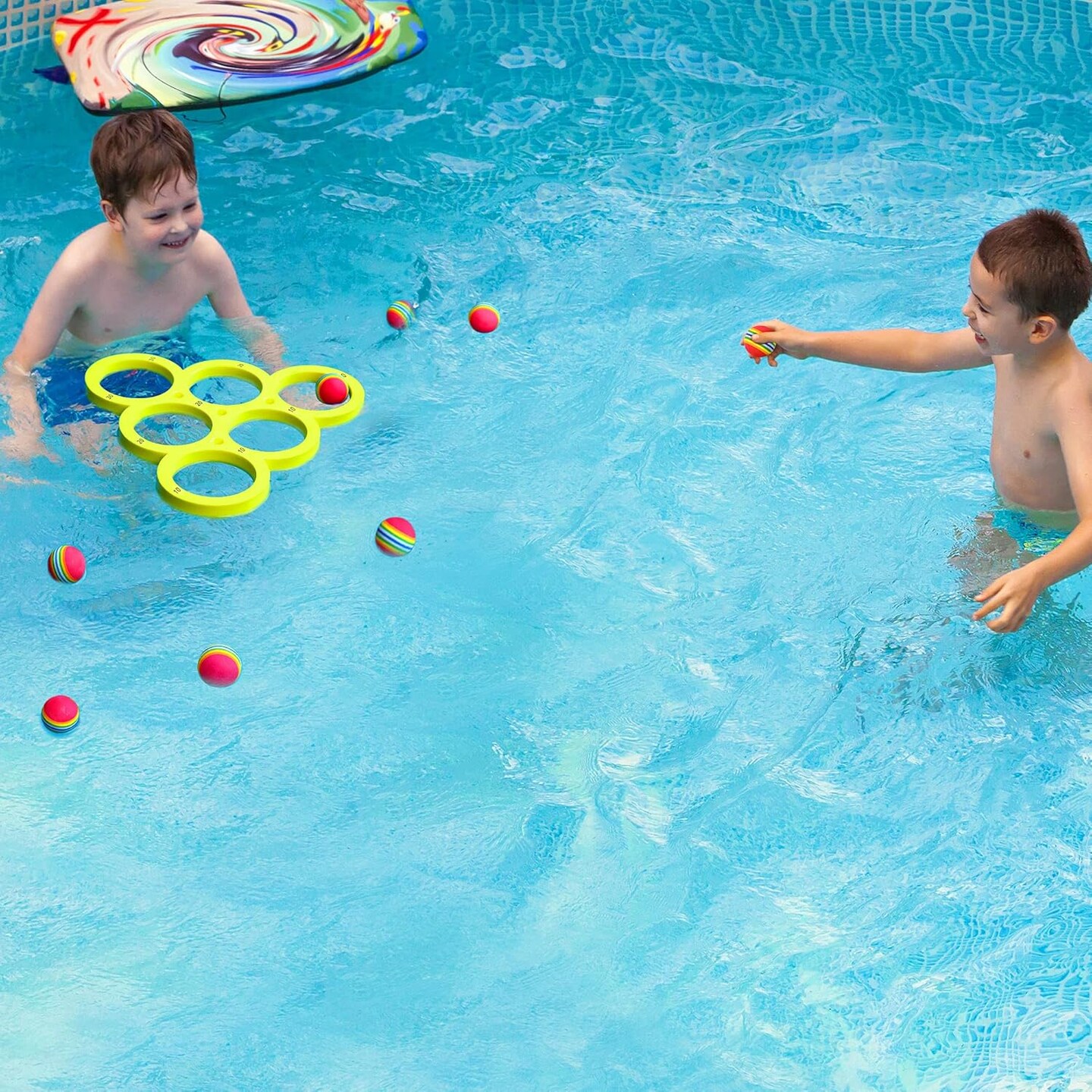 Pool Toys Games Set, Water Sports Toys for Pool Floating Throwing Games with 10 Rainbow Golf EVA Balls, Fun Gifts, Floating Pool Water Toys for Teens Adults and Family(Triangle)