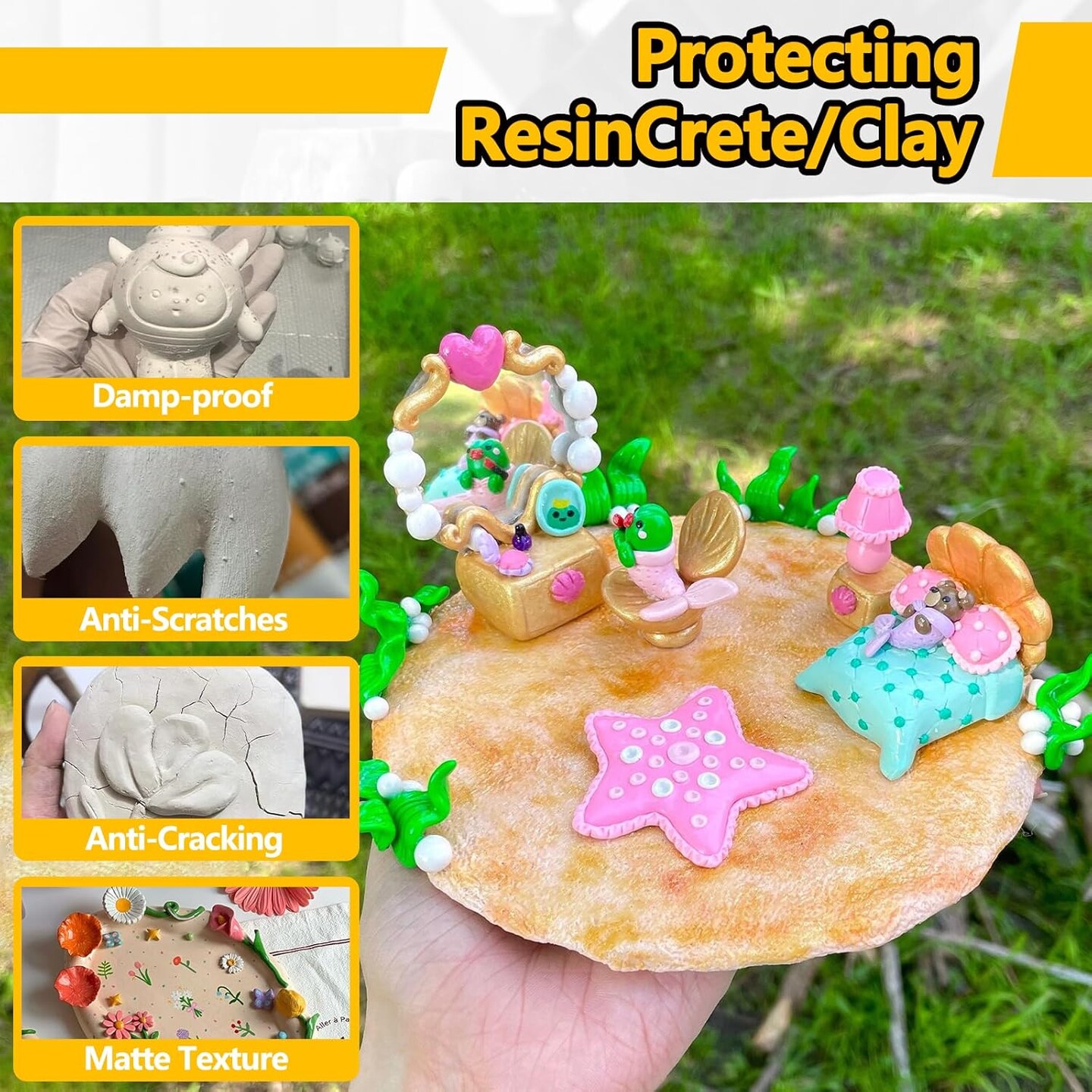 Air Dry Clay Glaze, Clay Varnish for Air Dry Clay/Polymer Clay Sealer, ResinCrete, Varnish for Pottery&#x26;Acrylic Paint, Waterproof &#x26; Stain Resistant, Design for Air Dry Clay Pottery (Clear Matte, 6OZ)