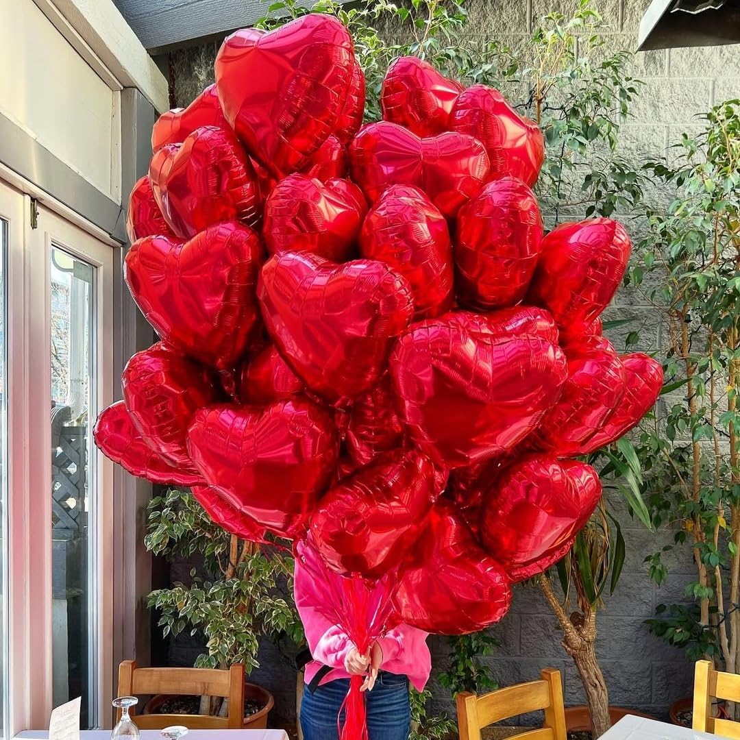 12Pcs Red Heart Balloons, 18 Inch, Love Balloons for Valentine&#x27;s Day, Wedding, Birthday Decorations