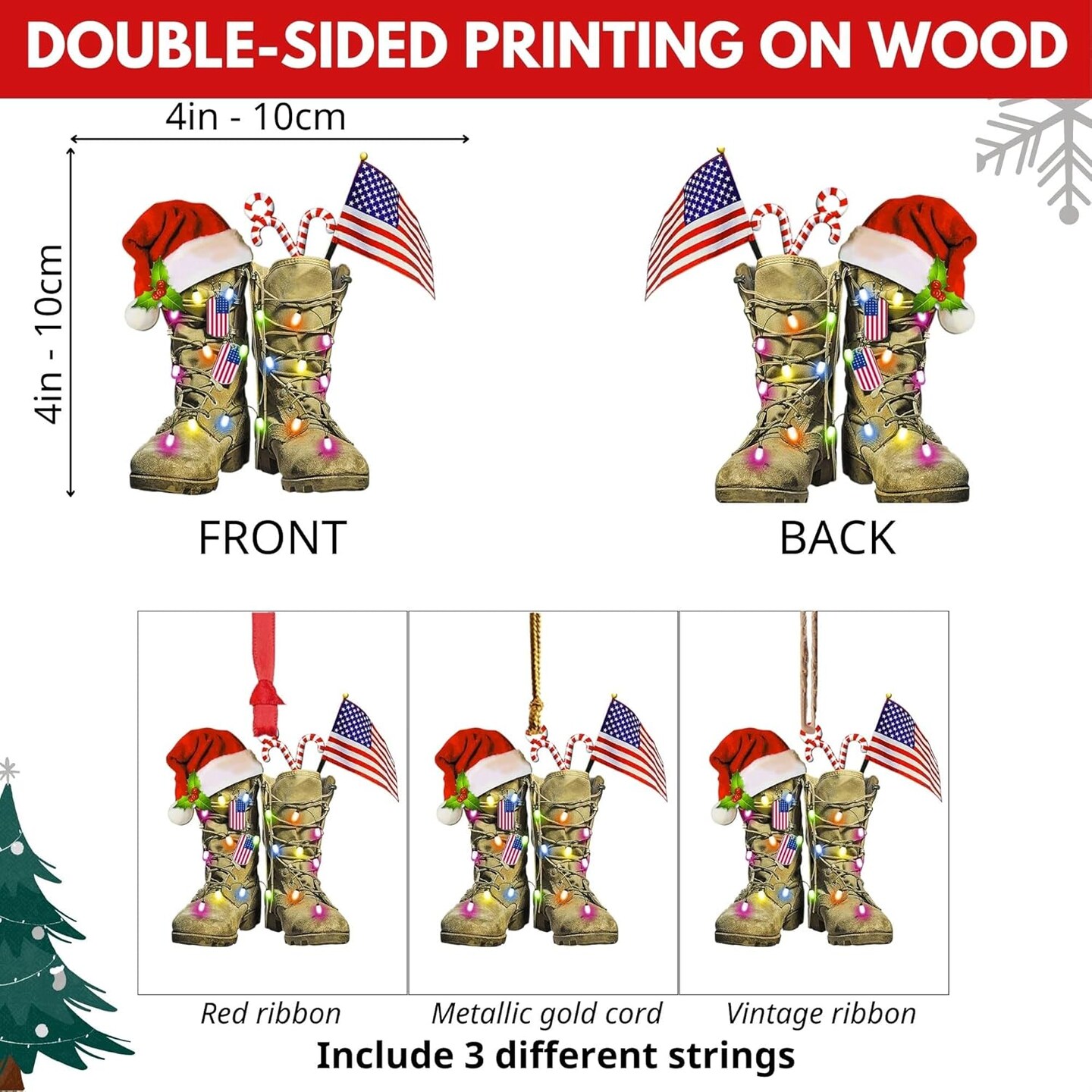 Us Veteran Christmas Ornament Flat Shape, Us Army Christmas, Veteran Gifts, Military American Soldier Boots Flag (Army 1)