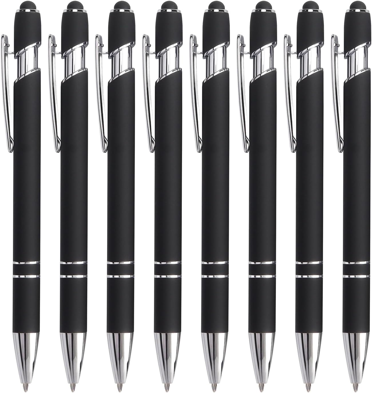 8 Pack Black Ballpoint Pen 2-in-1 Stylus - Retractable Metal Pen With Stylus Tip for Touch Screens, 1.0 mm Black Ink