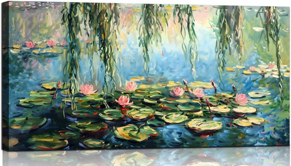 Arts-Large Water Lilies by Claude Monet,Classic Impressionist Wall Art,Famous Canvas Painting for Living room Bedroom Bathroom Home Office Wall Decor 40" x 20"