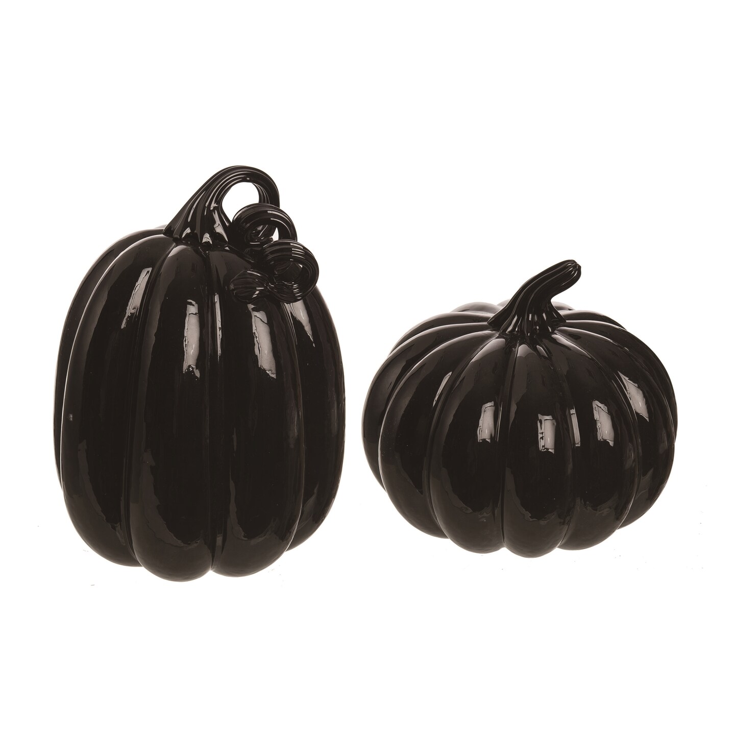 Transpac Glass 10.25 in. Black Halloween Glossy Pumpkins Set of 2