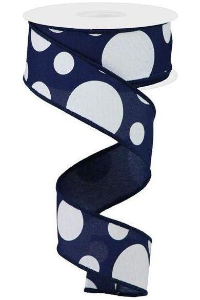 1.5&#x22; Giant Three Size Polka Dot Ribbon: Navy Blue (10 Yards)