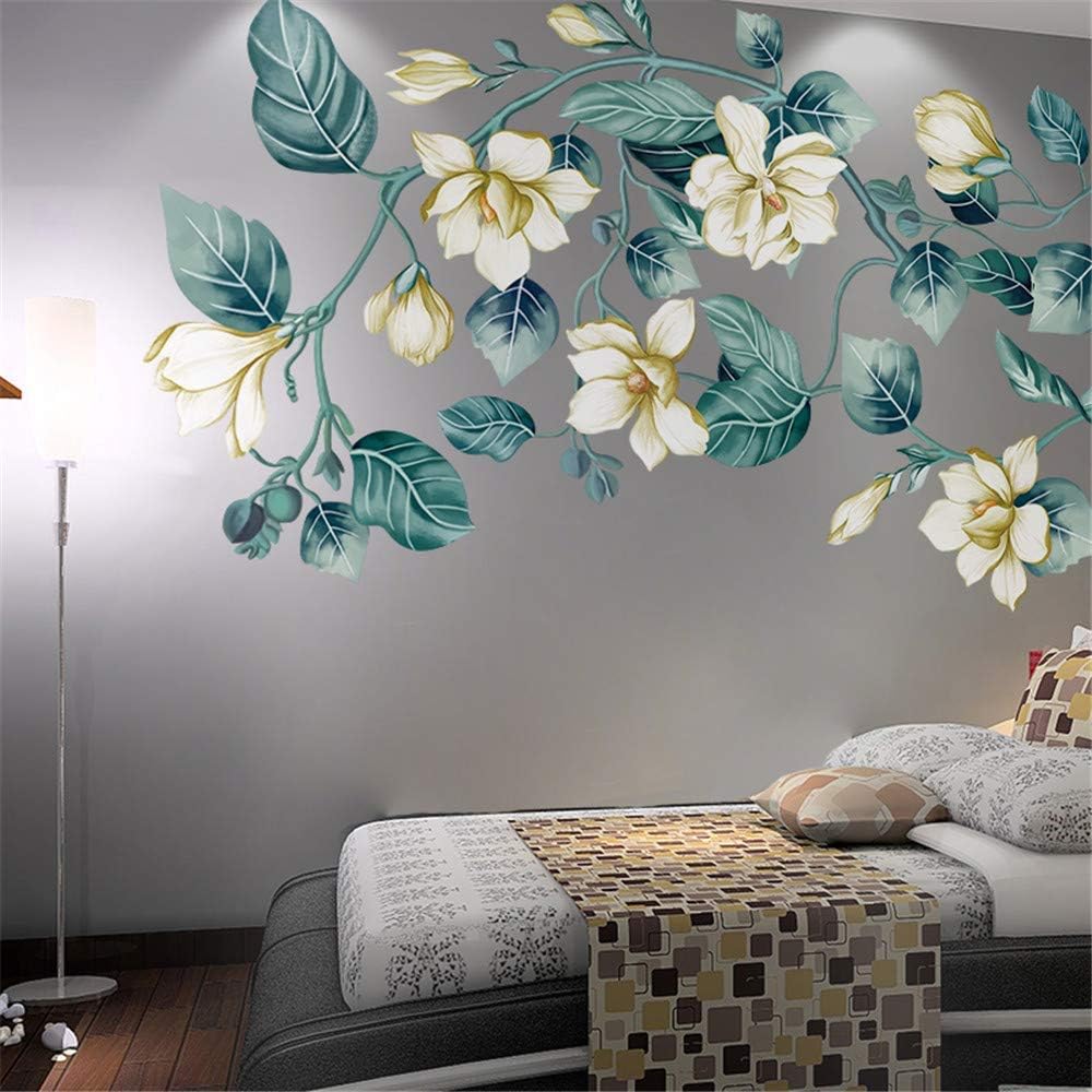 3D Blue Flower Vine White Floral Leaf Art Decor Kids Room Wall Sticker Girls Teens Bedroom Living Room Wall Decals Nursery Rooms Walls Mural Peel Stick Decor
