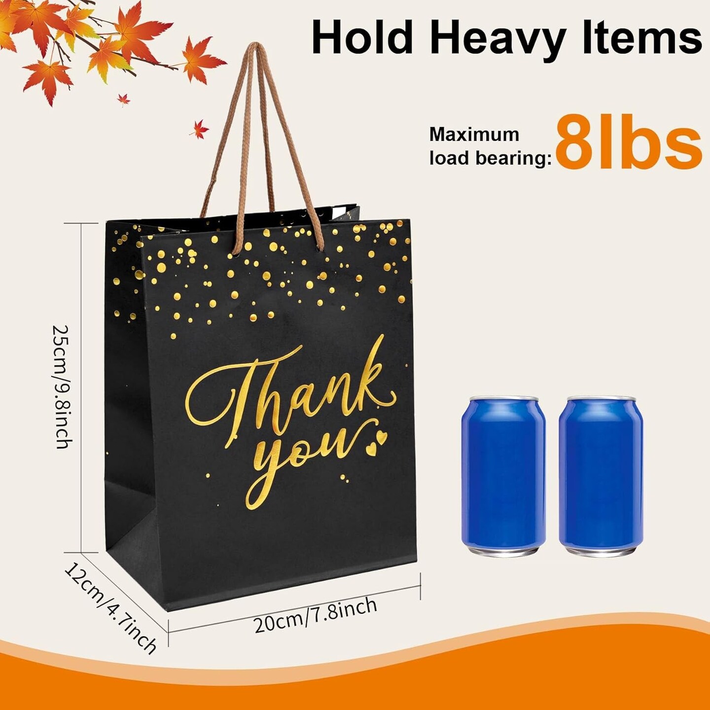 20 Pcs Black and Gold Gift Bags with Handles - Medium Size Thank You Bags Bulk for Weddings