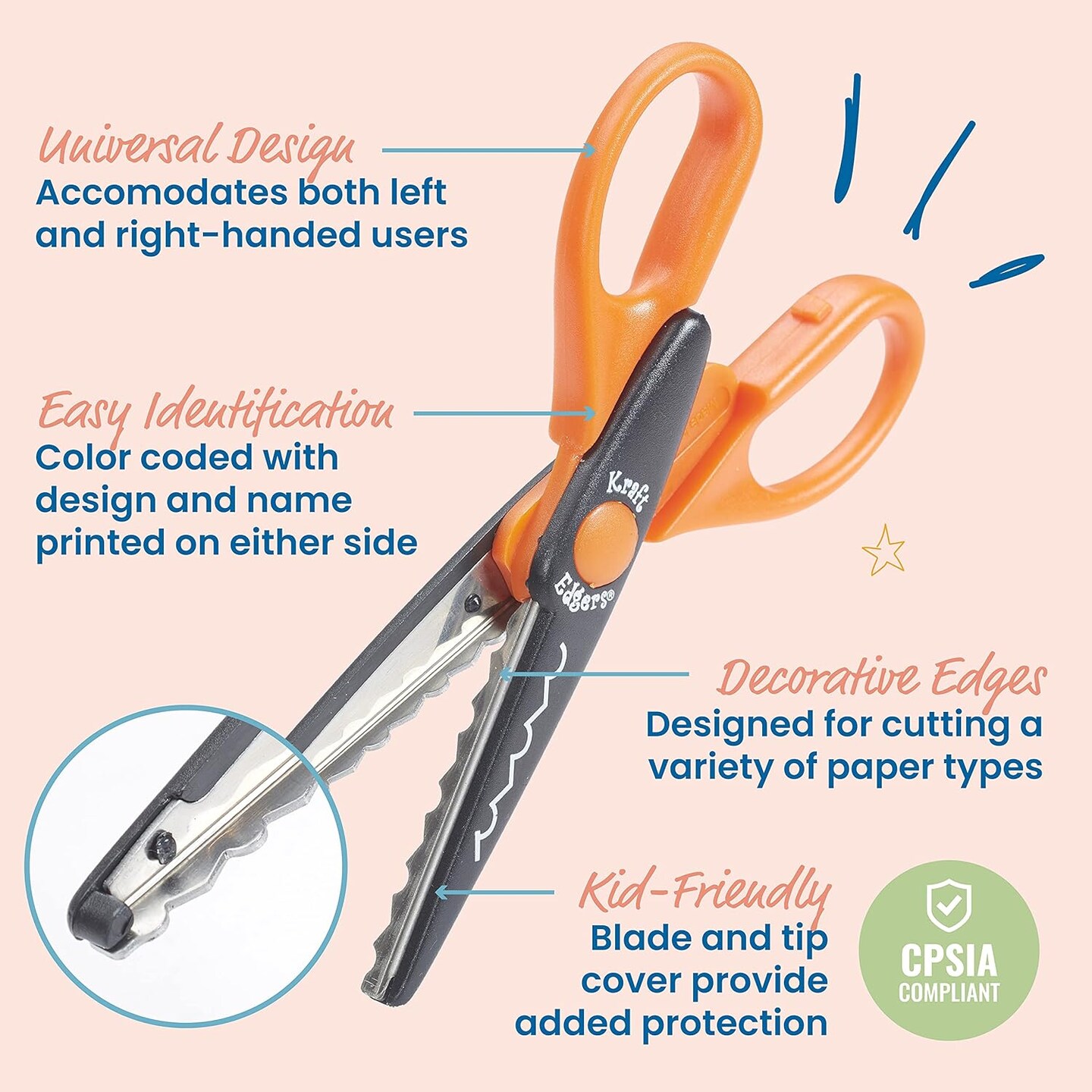 Kraft Edgers with Rotating Hardwood Rack, Decorative Scissors, Assorted, 18-Piece