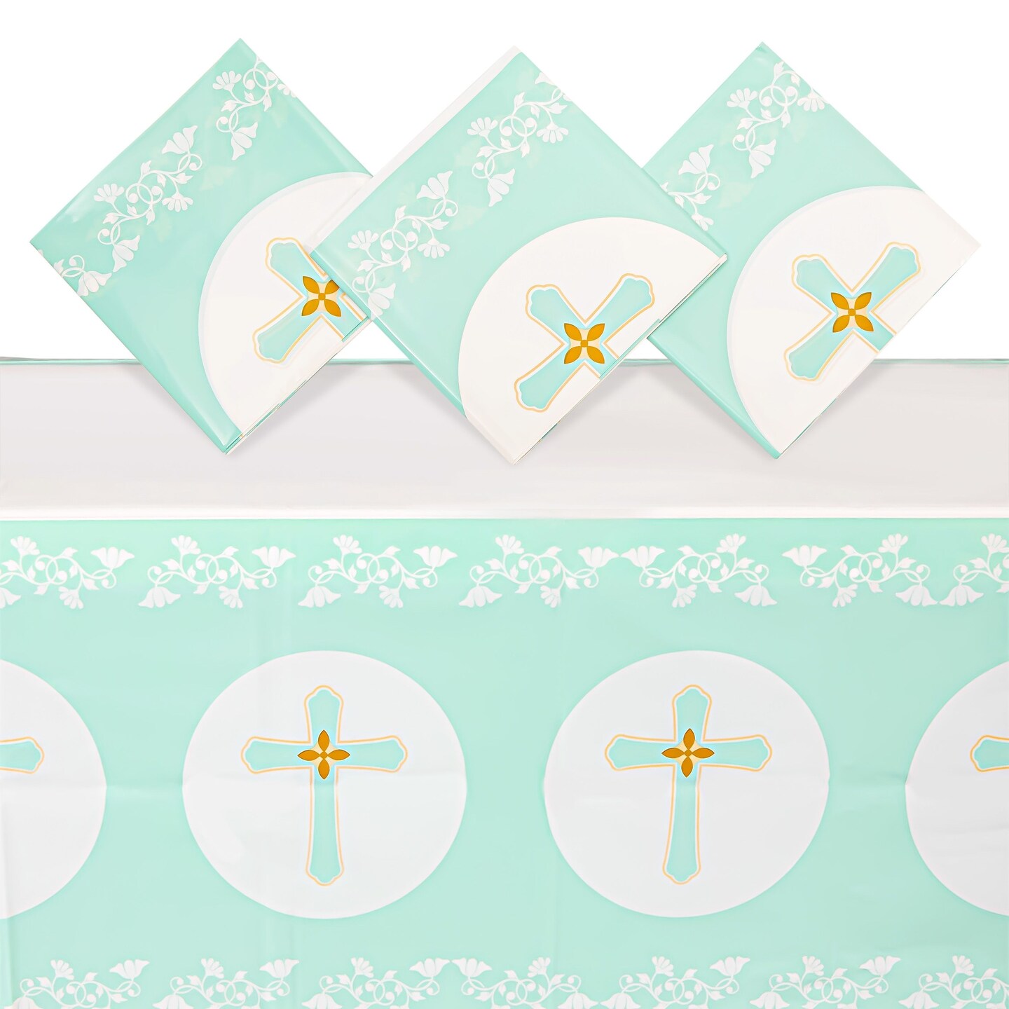 3 Pack Disposable Plastic Table Covers, Baptism Decorations, Easter Tablecloth (54 x 108 In)