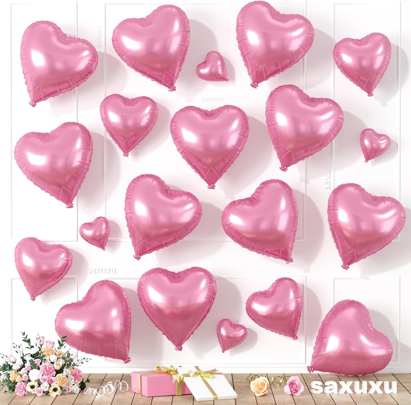 20-Piece Pink Heart Balloons – 5, 10, & 18-Inch Foil Love Balloons for Valentine’s Day, Weddings, Engagements, Bridal Showers, and Anniversary Celebrations