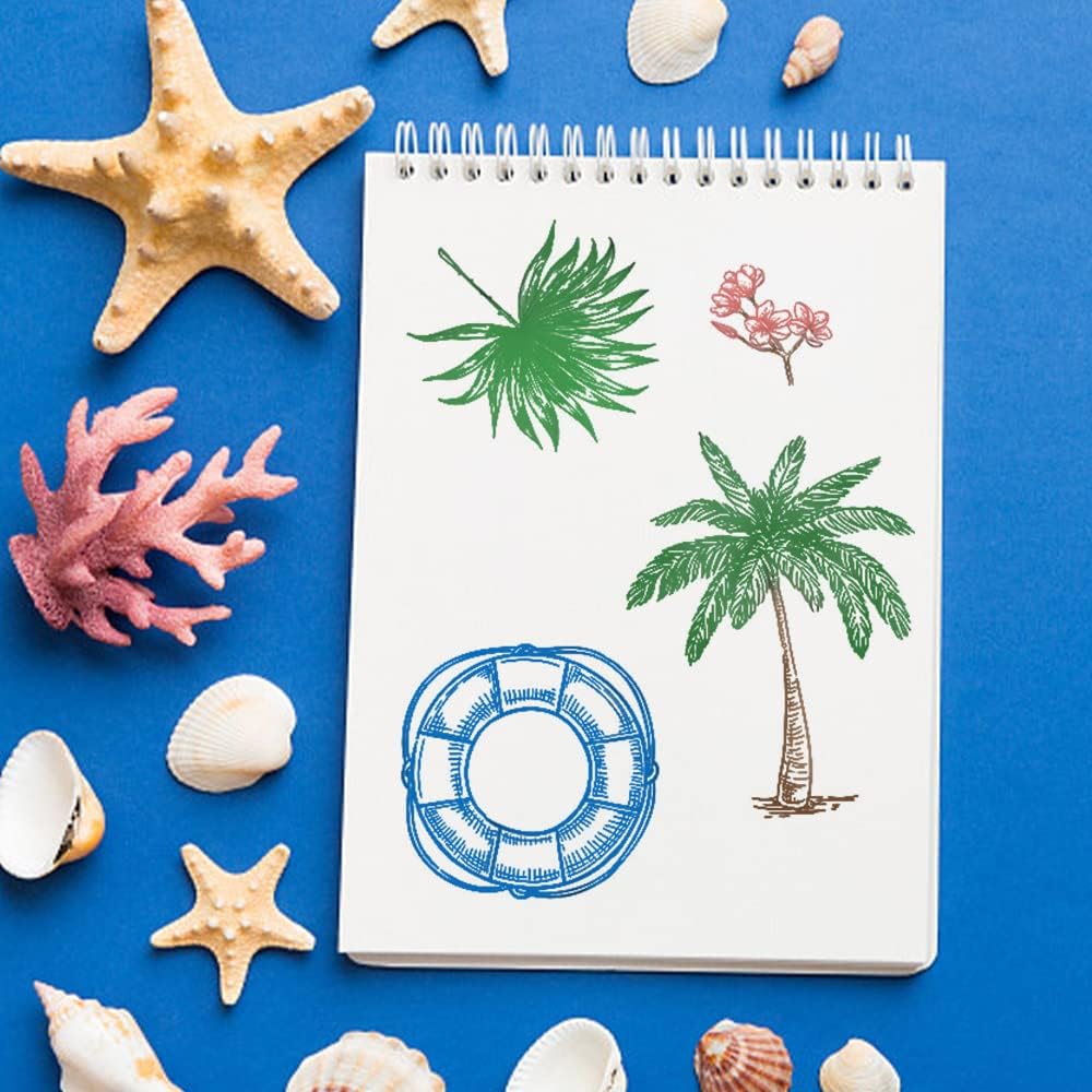 Summer Tree Words Clear Stamps for Card Making, Tropical Beach Flamingo Transparent Rubber Stamps for Bullet Journal DIY Scrapbook Decoration Handmade Crafts Notebook
