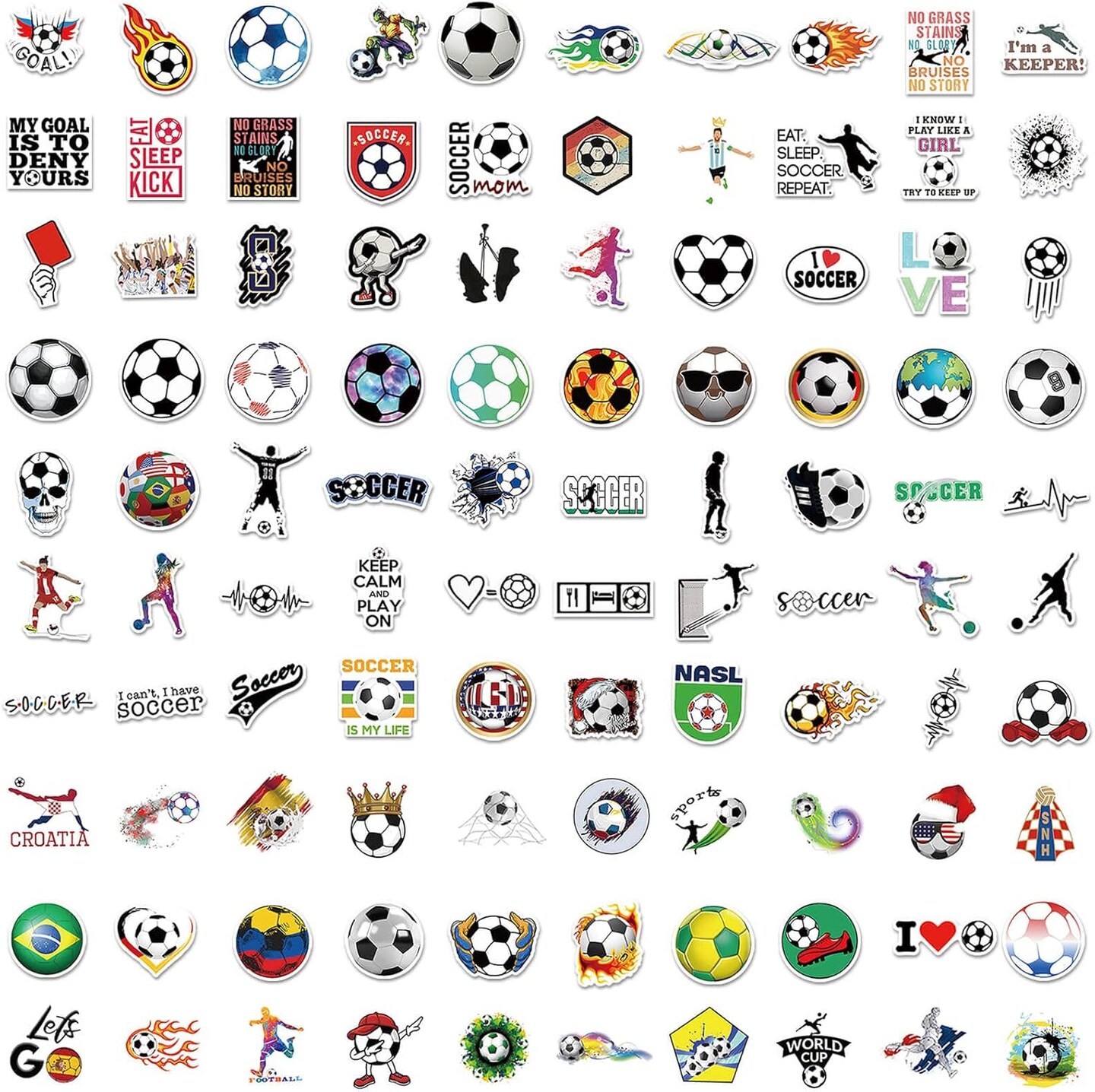 100PCS Soccer Stickers for Scrapbooking, Motivational Vinyl Waterproof Stickers for Water Bottles, Luggage, Teaching Incentives, Soccer Team Gifts for Kids, Teens and Adults