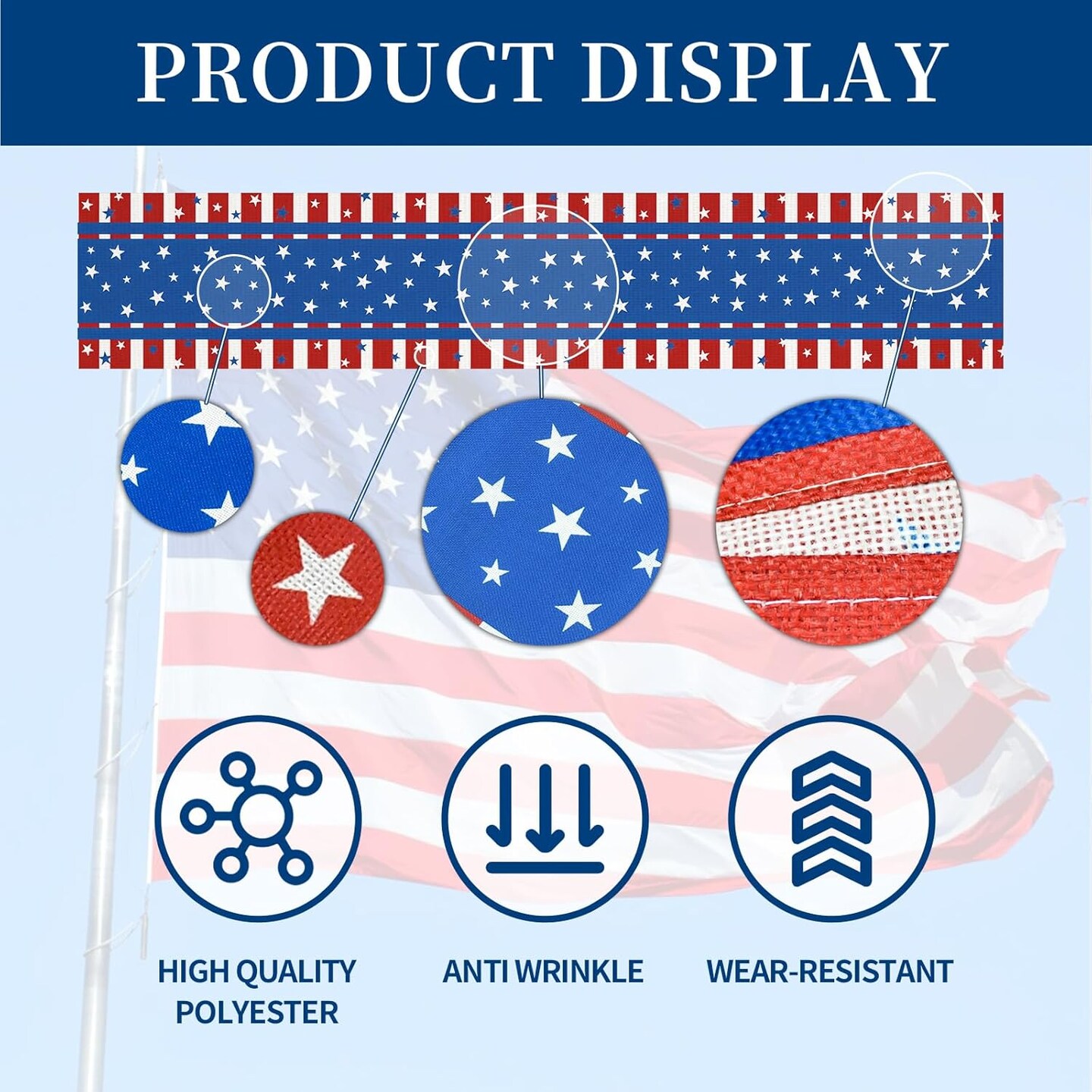 Patriotic Red White Blue Table Runner for Memorial Day, 4th of July, and Veteran&#x27;s Day, Perfect for Home, Party, Kitchen, Dining Decorations