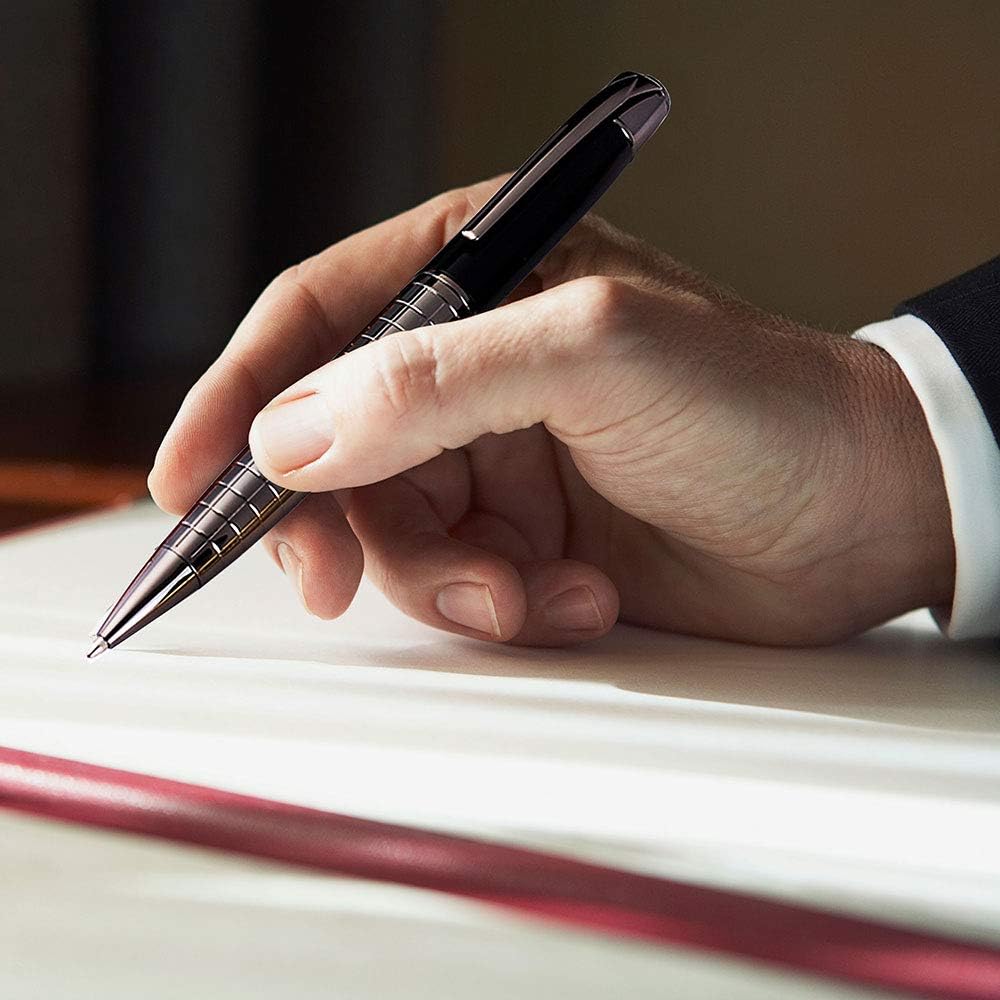 Ballpoint Pens Black Pens Medium Ball Point 1.0mm Smooth Writing Grip Metal Retractable Executive Business Office Fancy Nice Gift Pen for Men Women (Gun Black, 2 Pack 4 Refills)