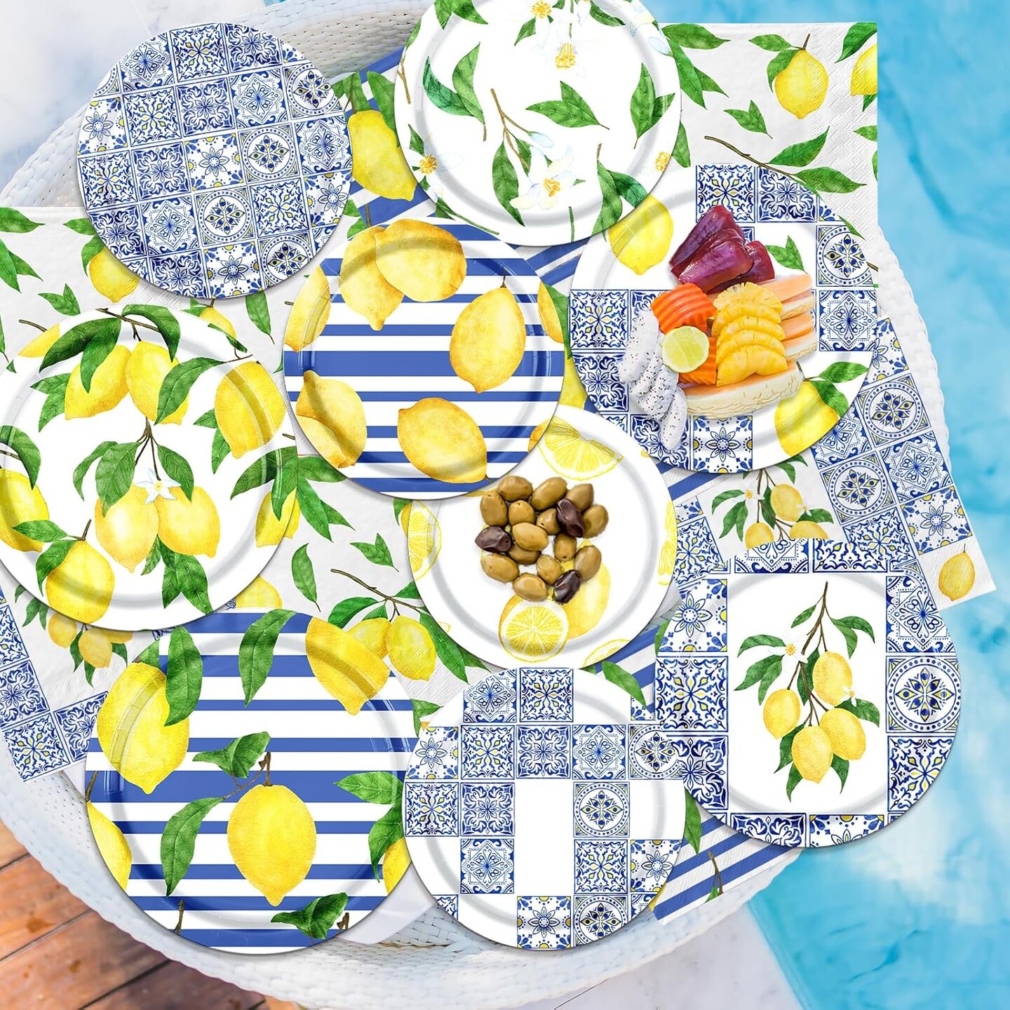 Capri Lemon Party Decorations - Blue Tiles Tableware for Summer Parties